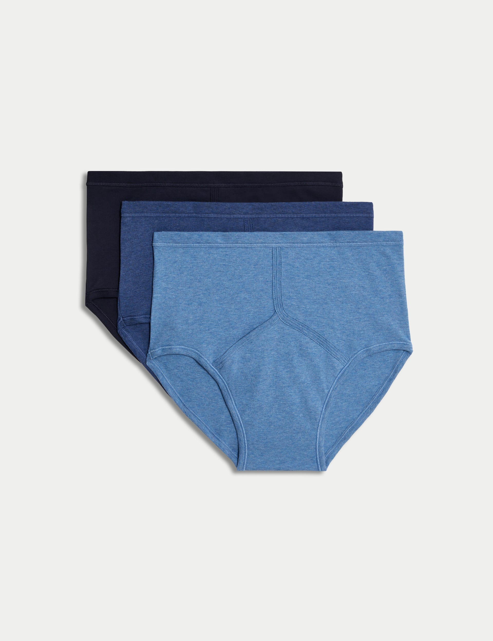 M&S Collection Men's 3pk Pure Cotton High Waist Briefs - M - Blue Mix, Blue Mix