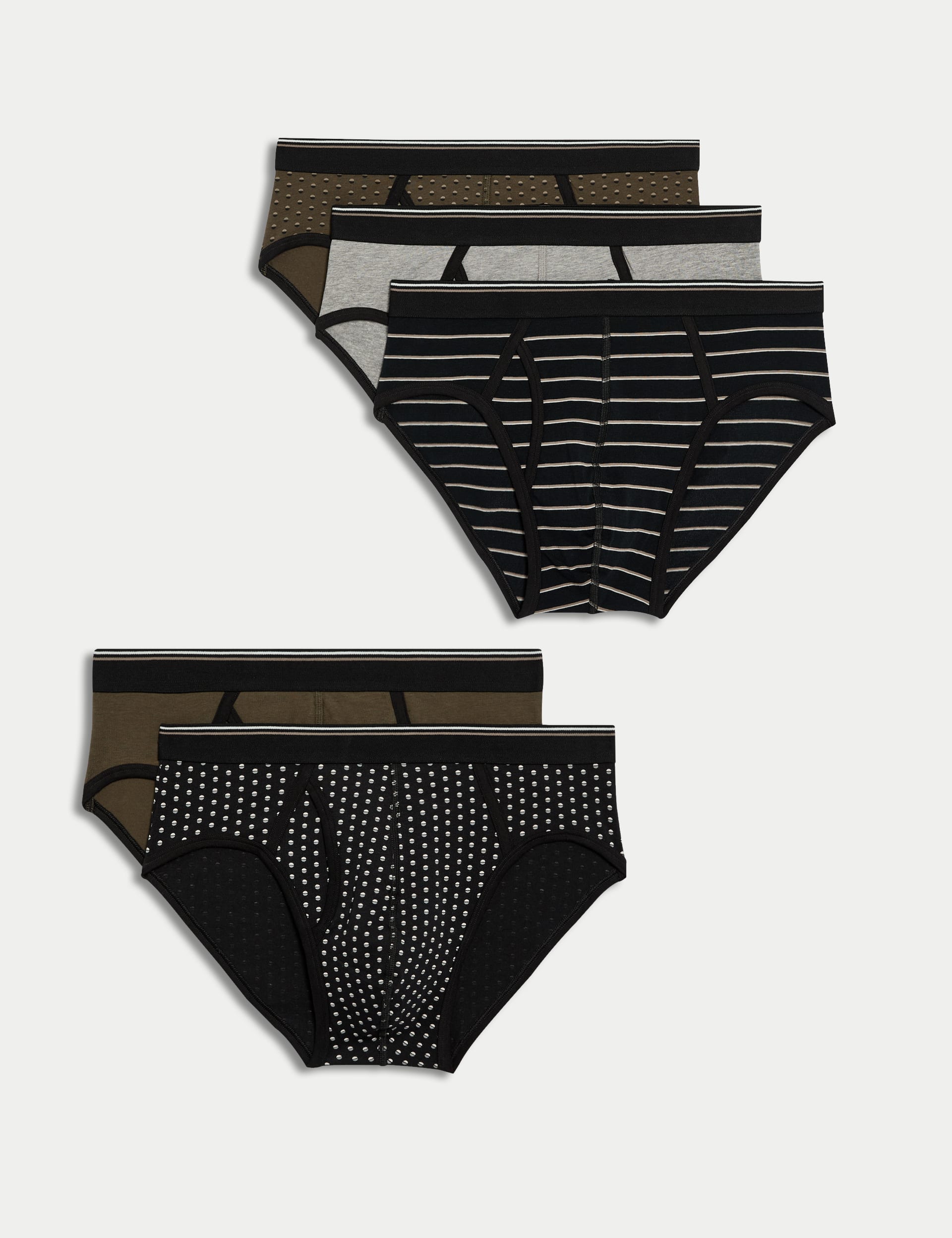 M&S Collection Men's 5pk Cool & Fresh Assorted Patterned Briefs - Black Mix, Black Mix