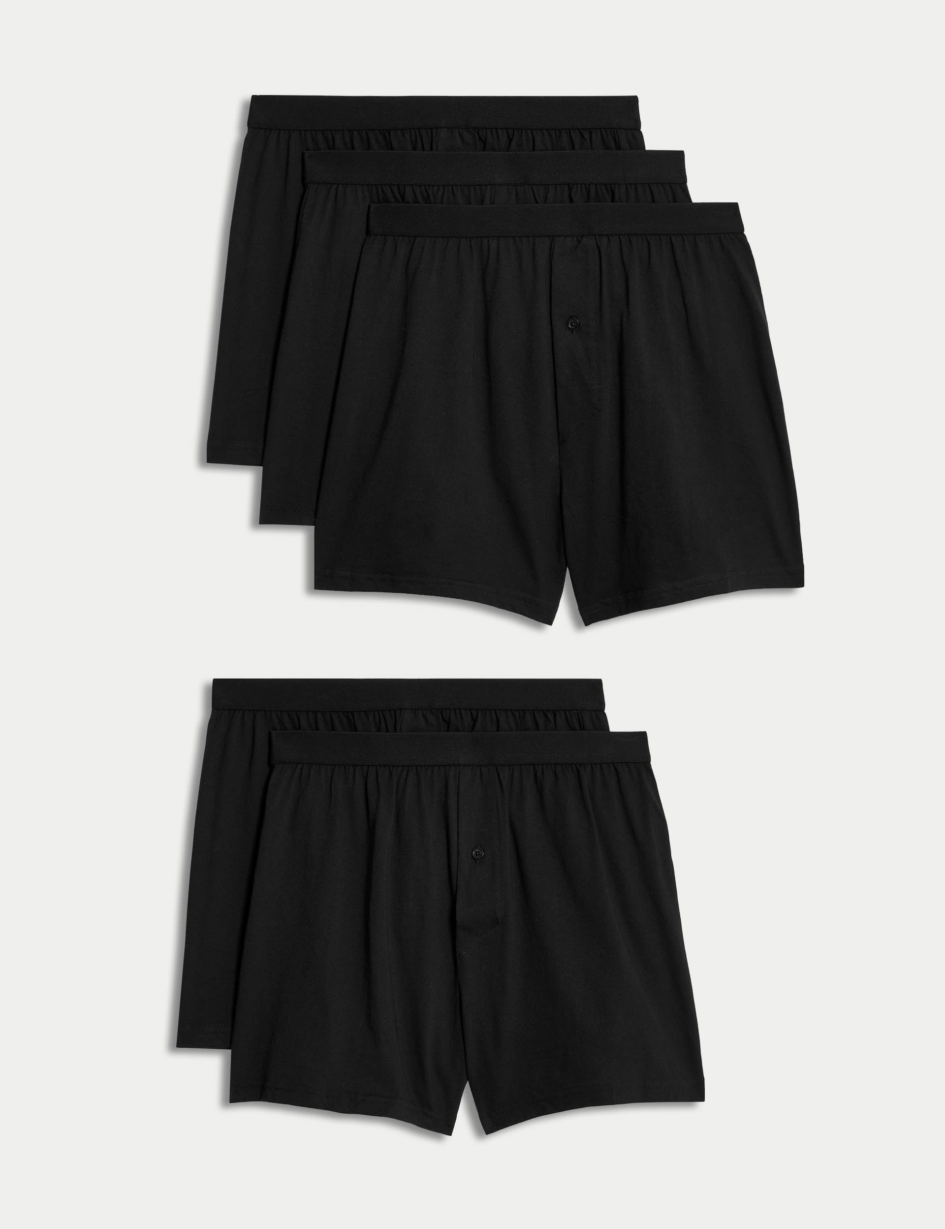 M&S Collection Men's 5pk Pure Cotton Cool & Fresh™ Jersey Boxers - M - Black, Black,White,Denim Mix