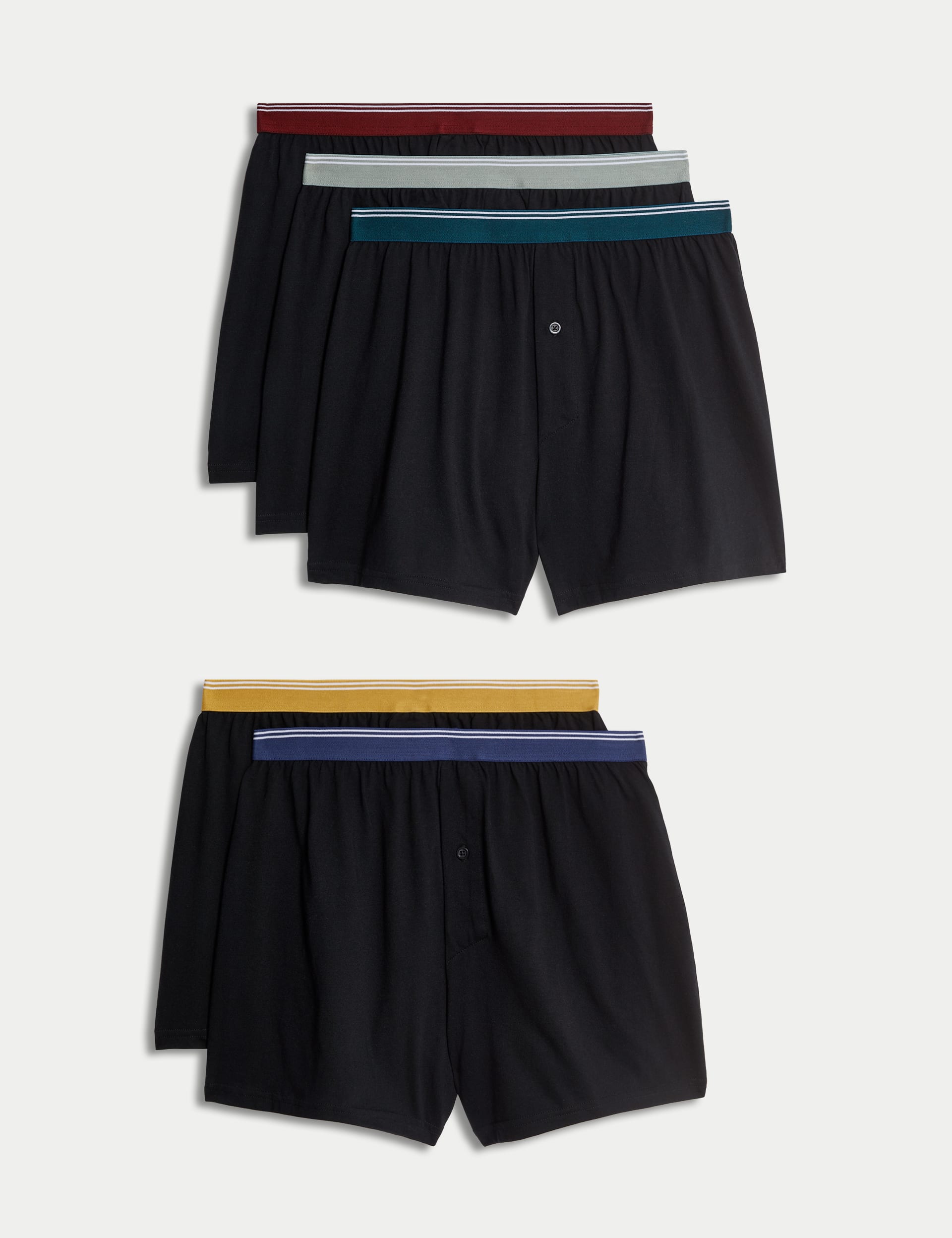 M&S Collection Men's 5pk Pure Cotton Cool & Fresh Jersey Boxers - M - Black Mix, Black Mix