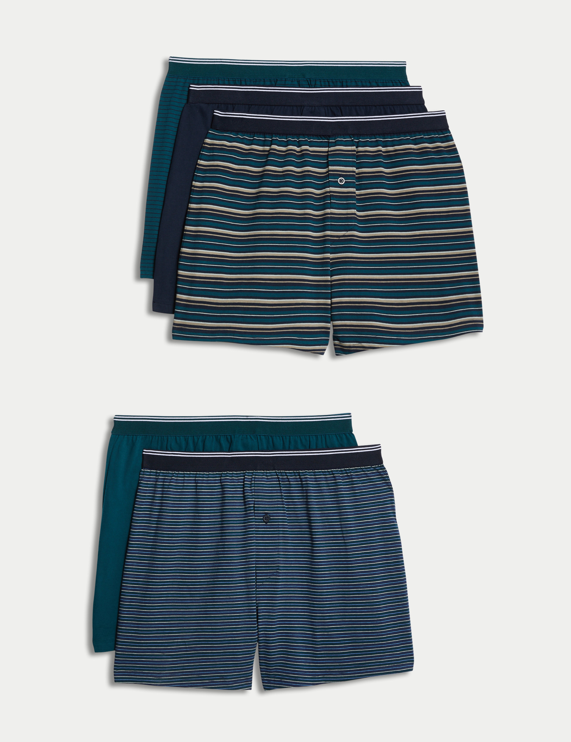 M&S Collection Men's 5pk Pure Cotton Cool & Fresh™ Jersey Boxers - Green Mix, Green Mix