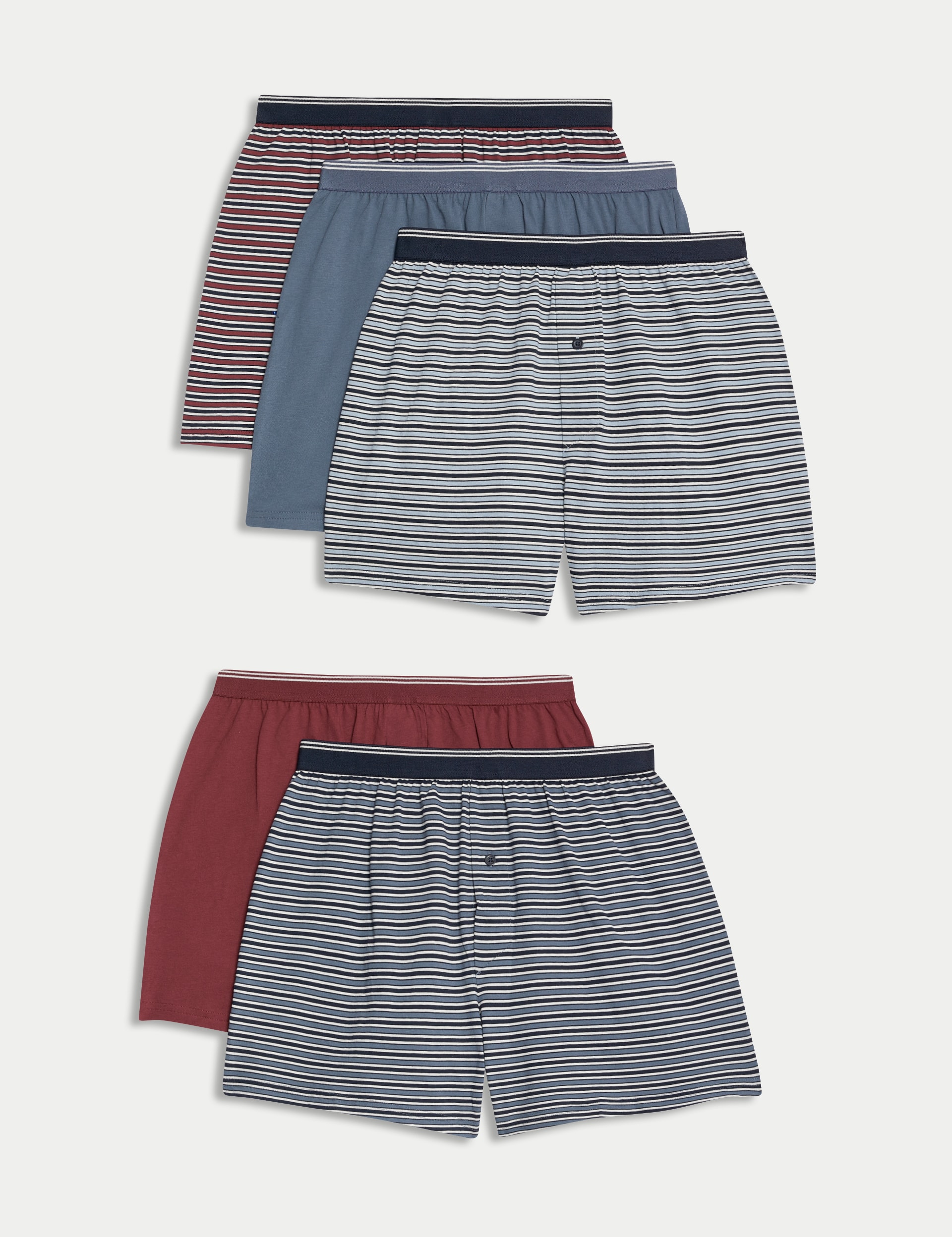 M&S Collection Men's 5pk Pure Cotton Cool & Fresh™ Striped Boxers - Light Blue Mix, Light Blue Mix