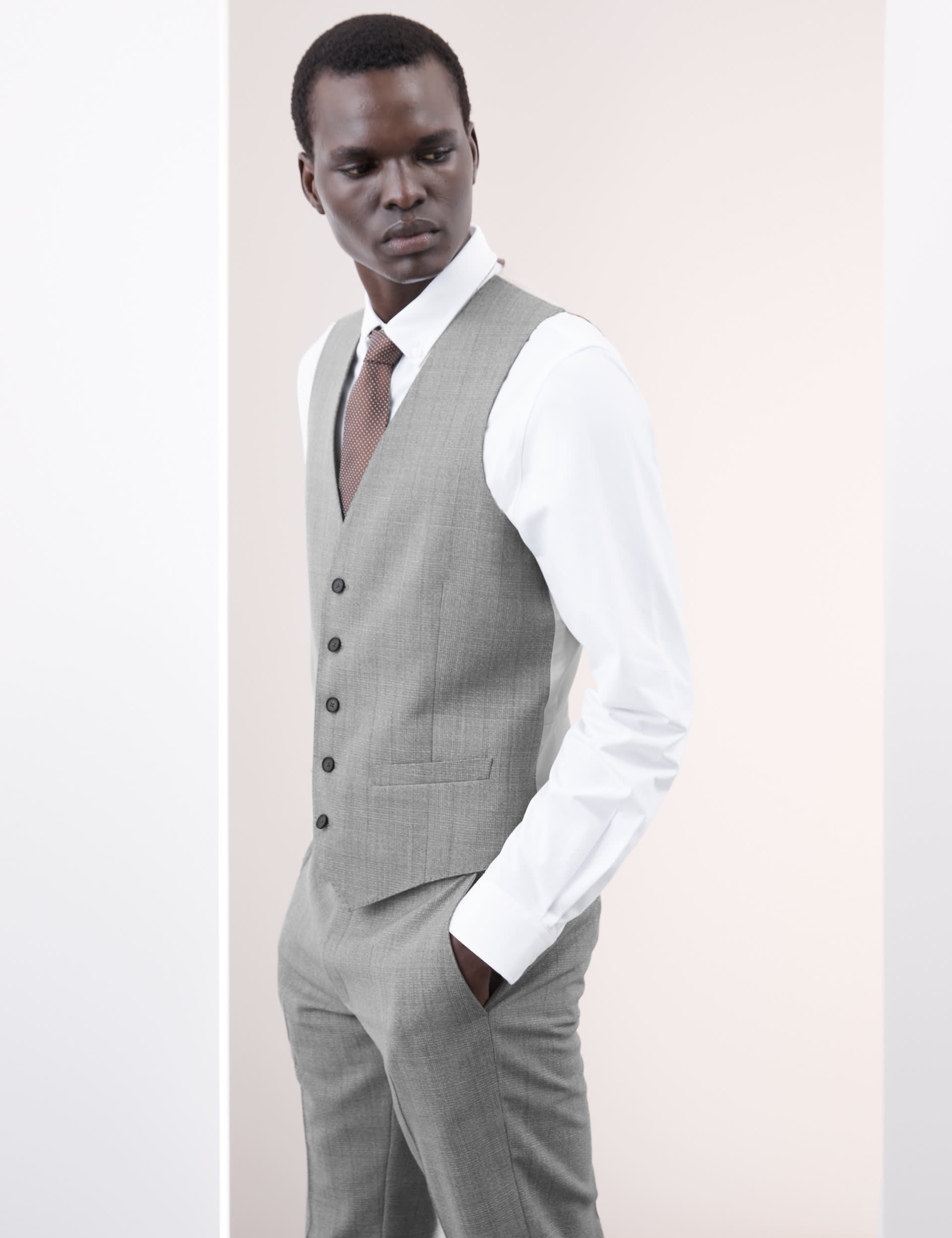 Autograph Men's Pure Wool Check Waistcoat - 44REG - Grey Mix, Grey Mix