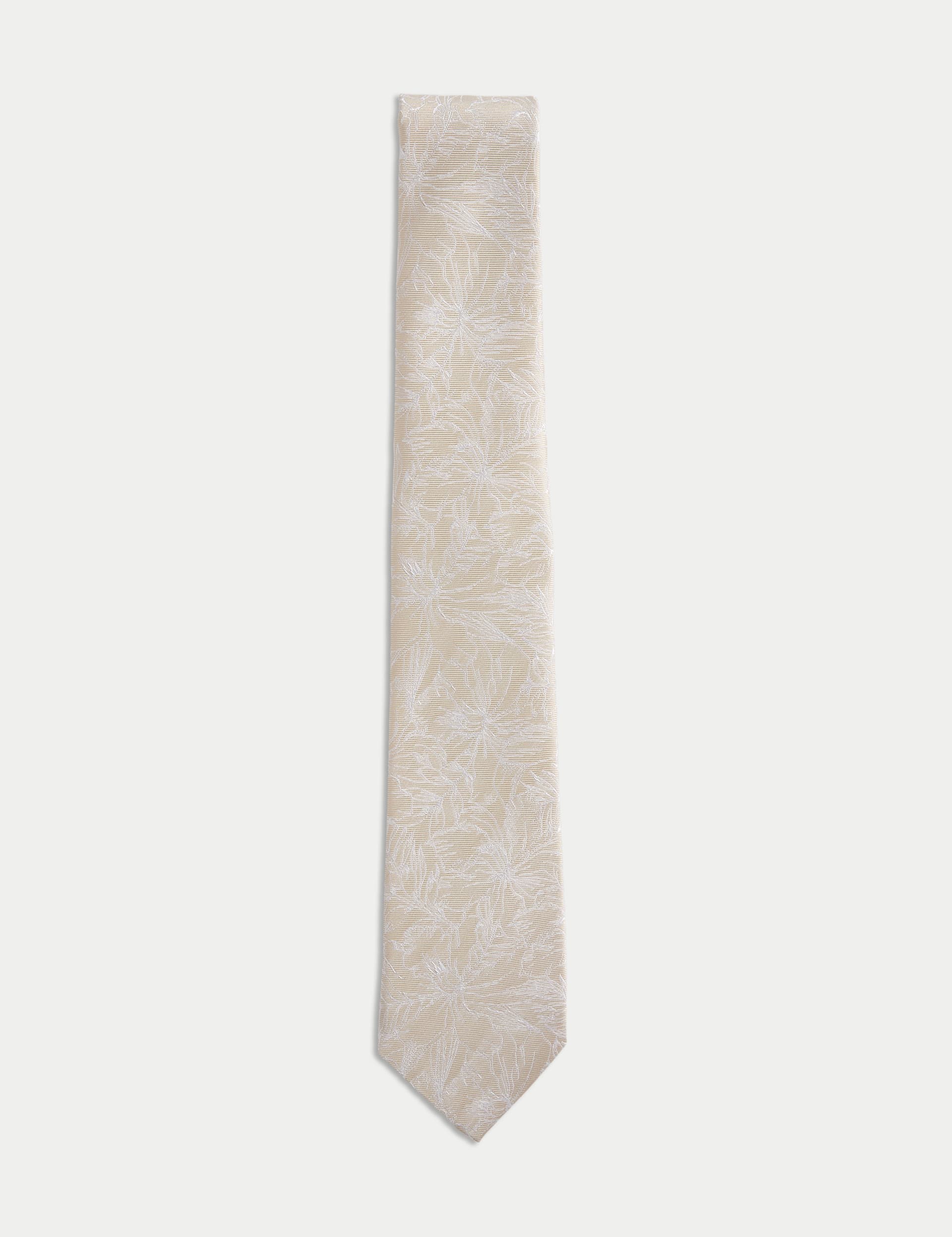 Autograph Men's Floral Pure Silk Tie - Neutral, Grey,Burgundy,Smokey Green,Neutral,Pale Blue