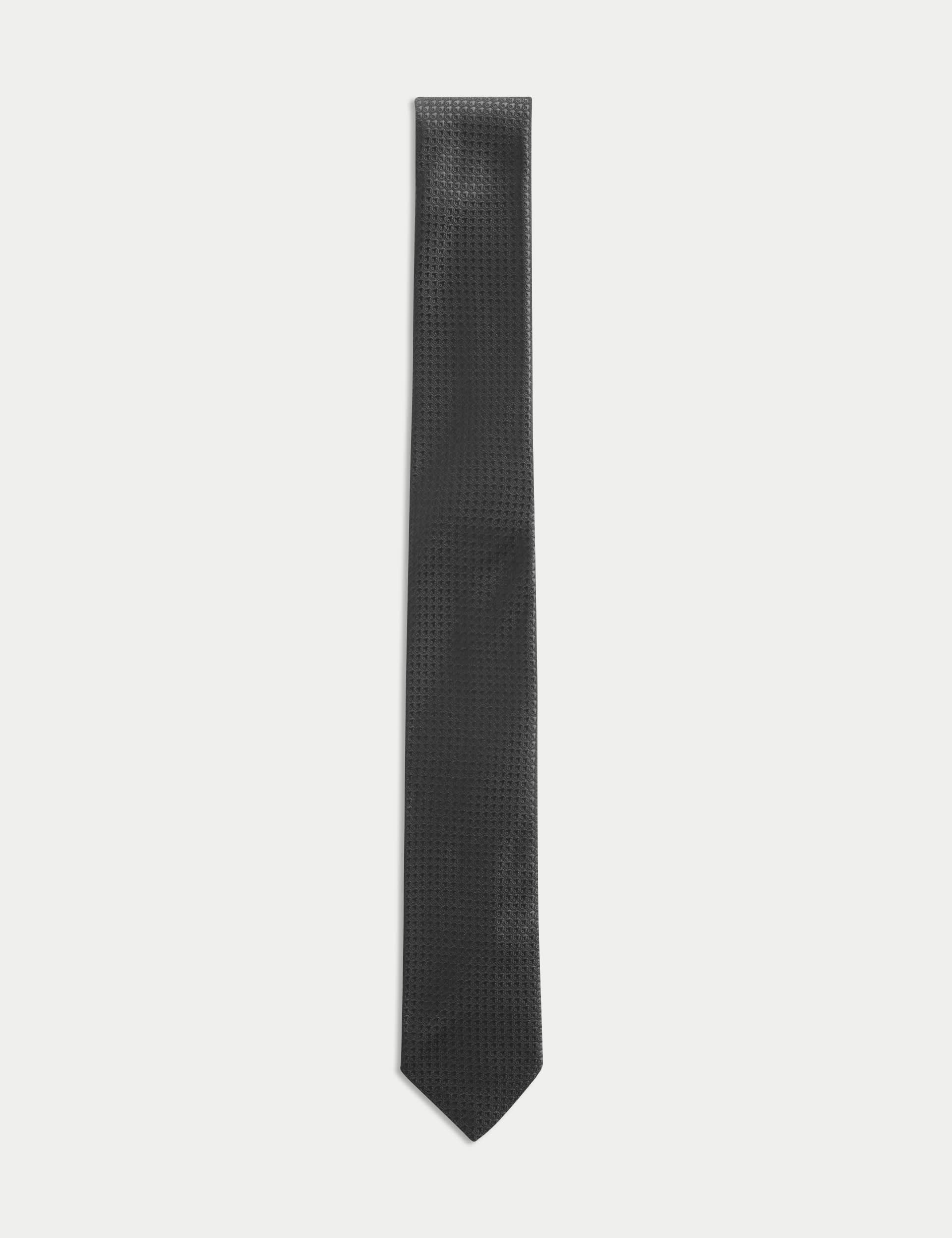 M&S Collection Men's Skinny Geometric Tie - one size - Black, Burgundy,Black