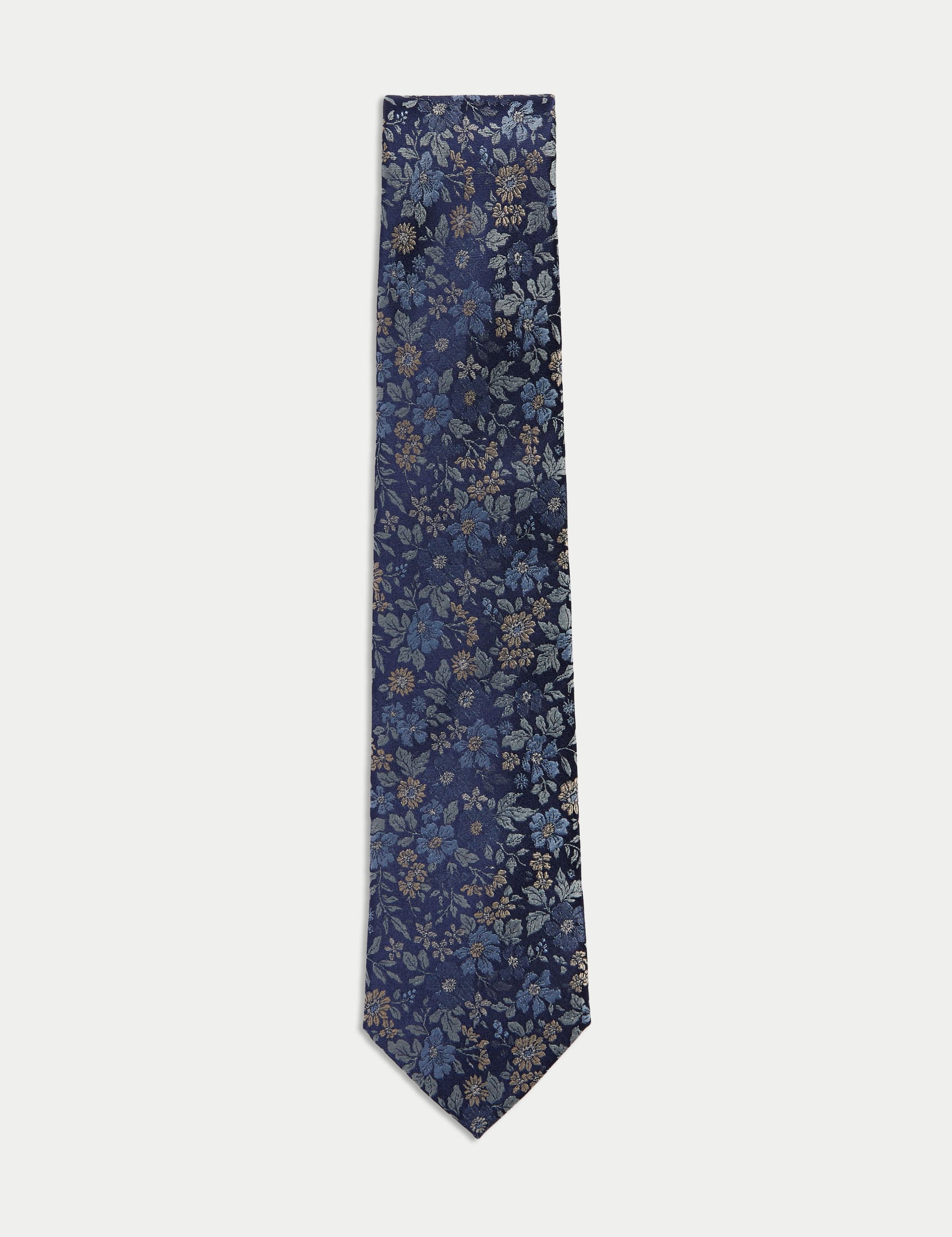 M&S Collection Men's Floral Pure Silk Tie - Navy Mix, Mid Blue,Pink Mix,Ecru,Navy Mix