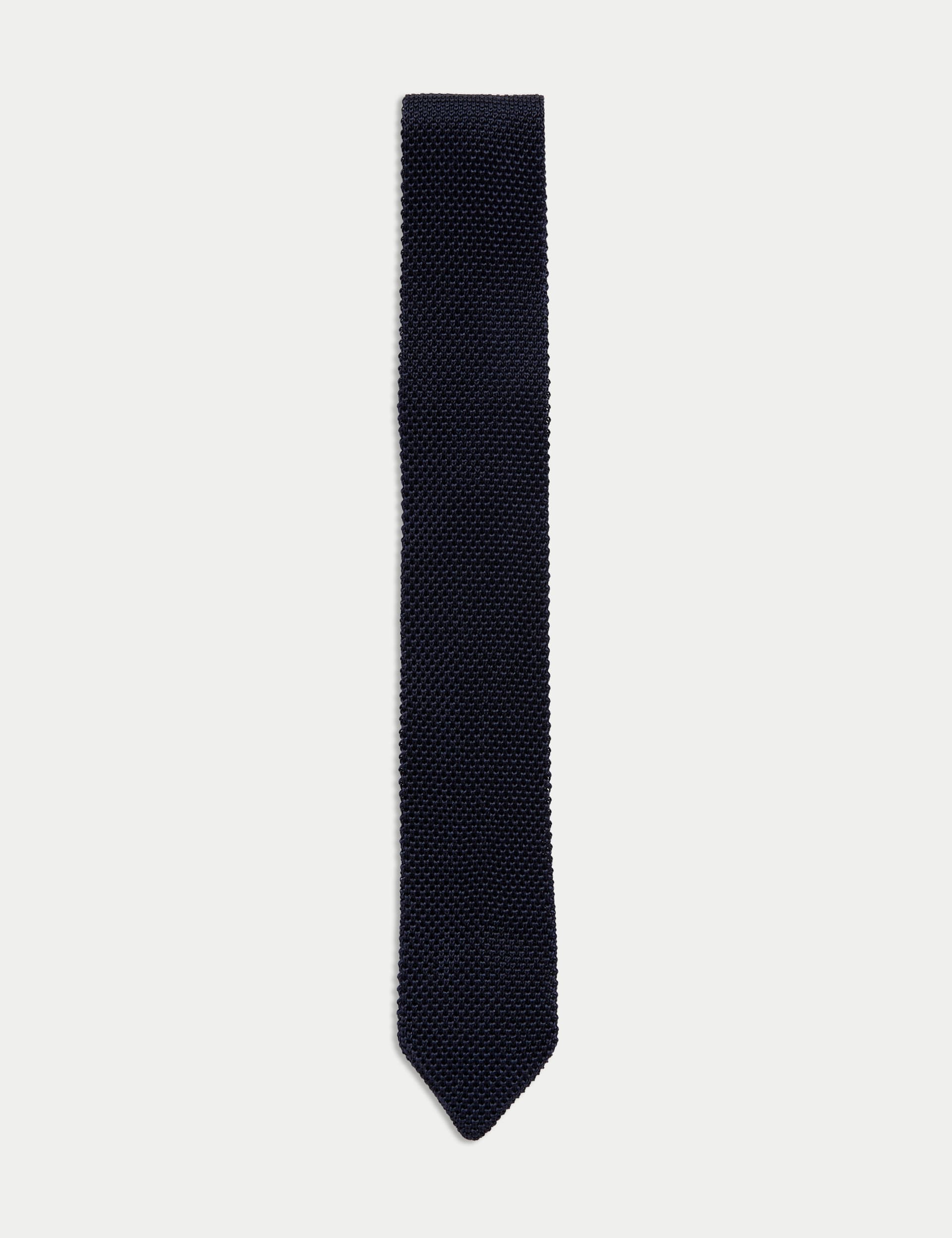 M&S Collection Men's Skinny Pure Silk Knitted Tie - Navy, Navy