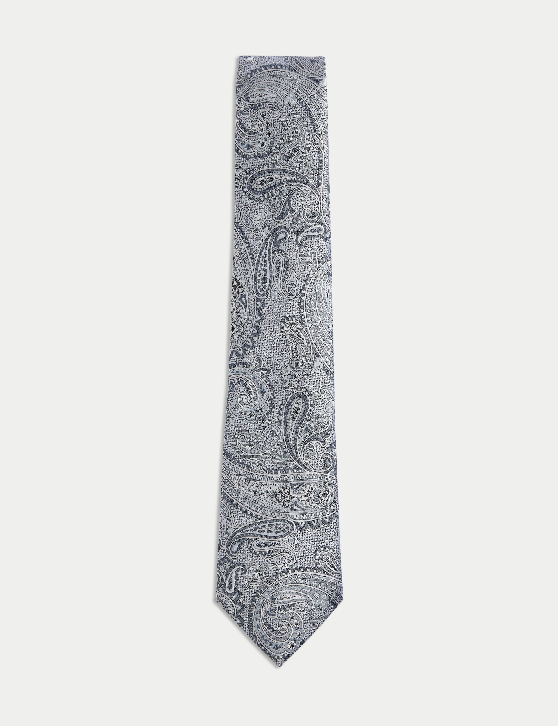 M&S Collection Men's Paisley Pure Silk Tie - Blue, Ecru,Blue