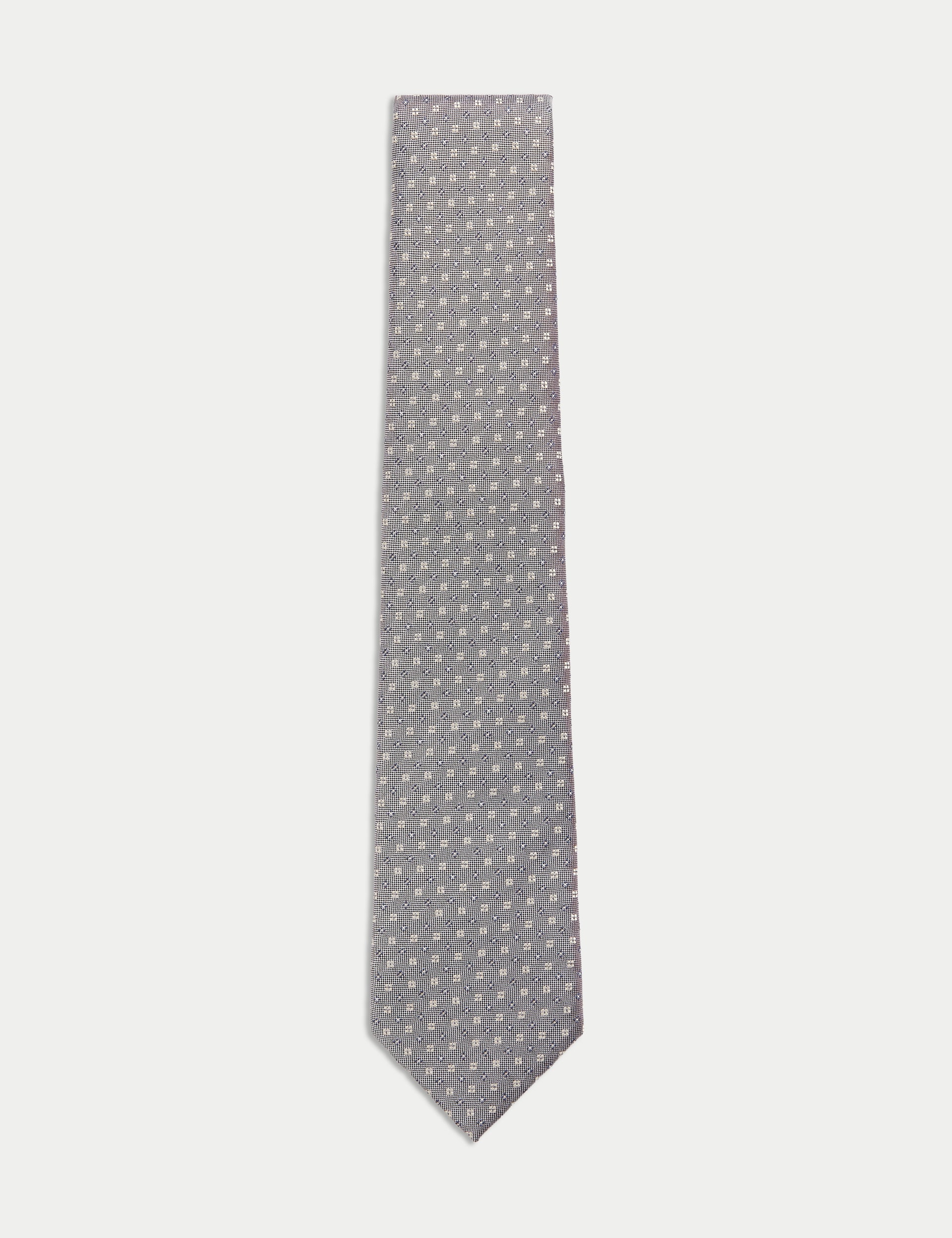 M&S Collection Men's Pure Silk Geometric Tie - Medium Brown, Medium Brown,Sage