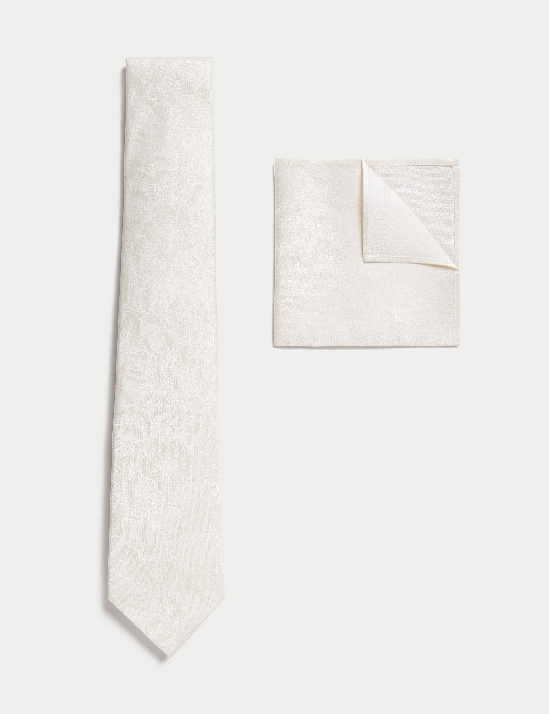 M&S Collection Men's Floral Pure Silk Tie & Pocket Square Set - one size - Champagne, Champagne