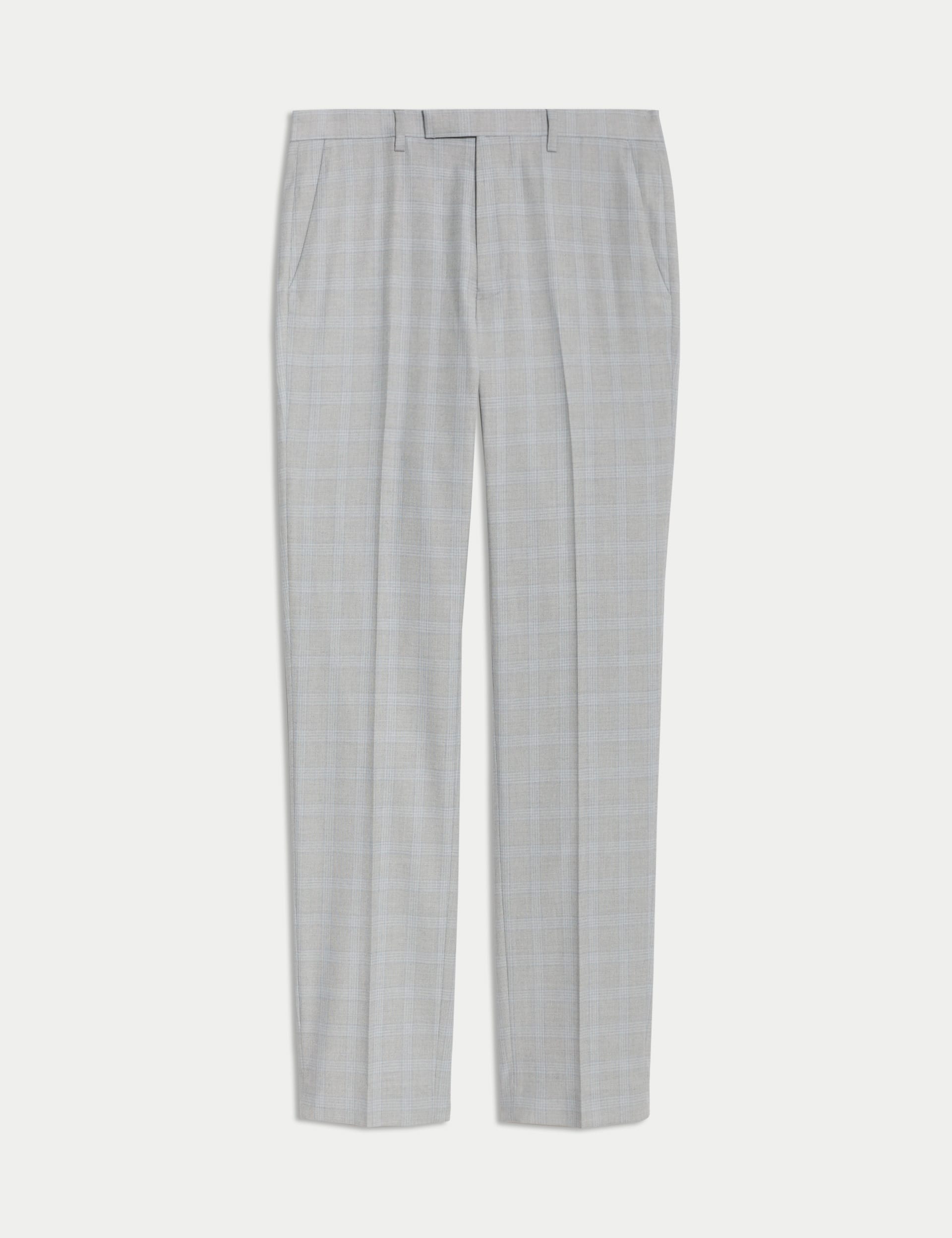 M&S Collection Men's Tailored Fit Check Stretch Suit Trousers - 28REG - Light Grey, Light Grey