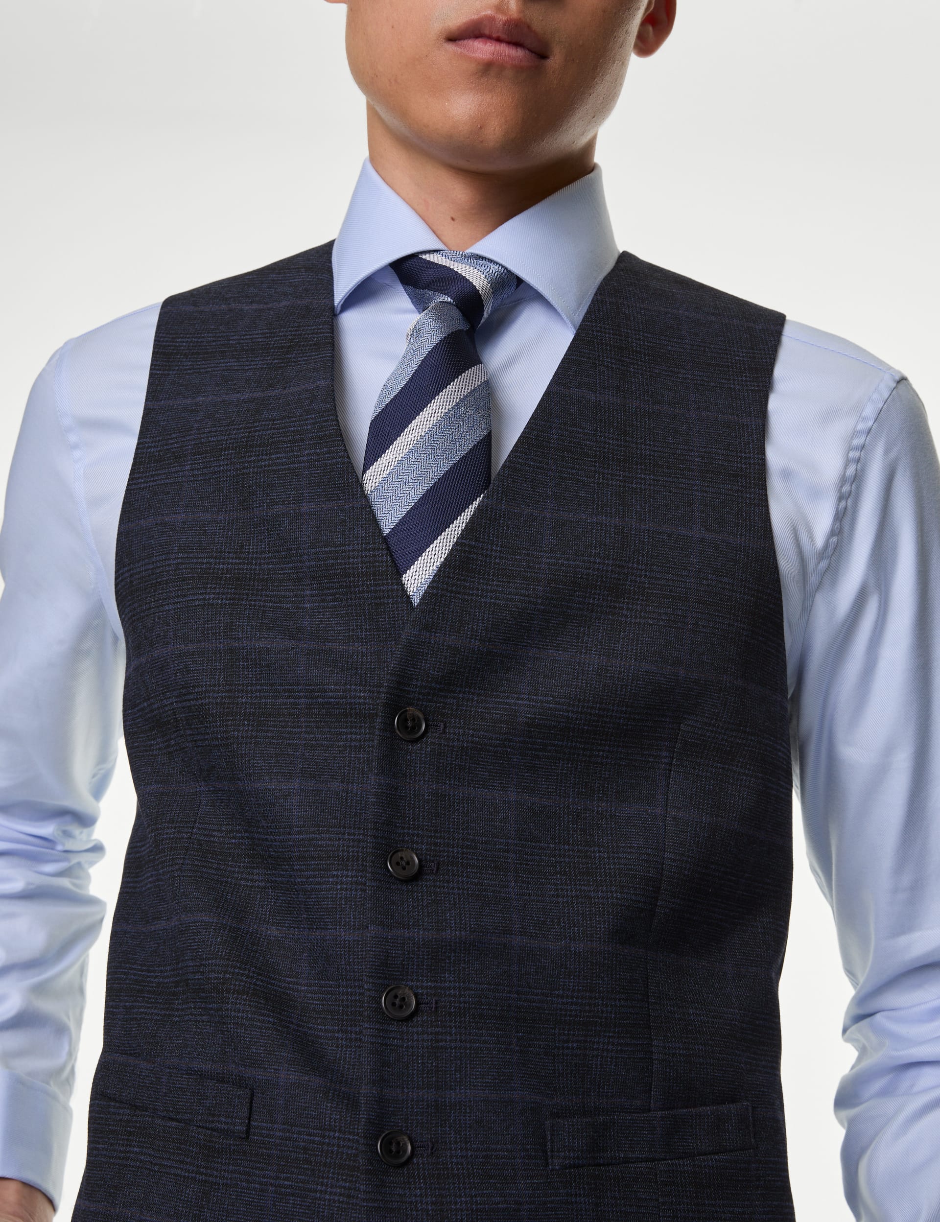 M&S Collection Men's Check Waistcoat - 34REG - Navy Mix, Navy Mix