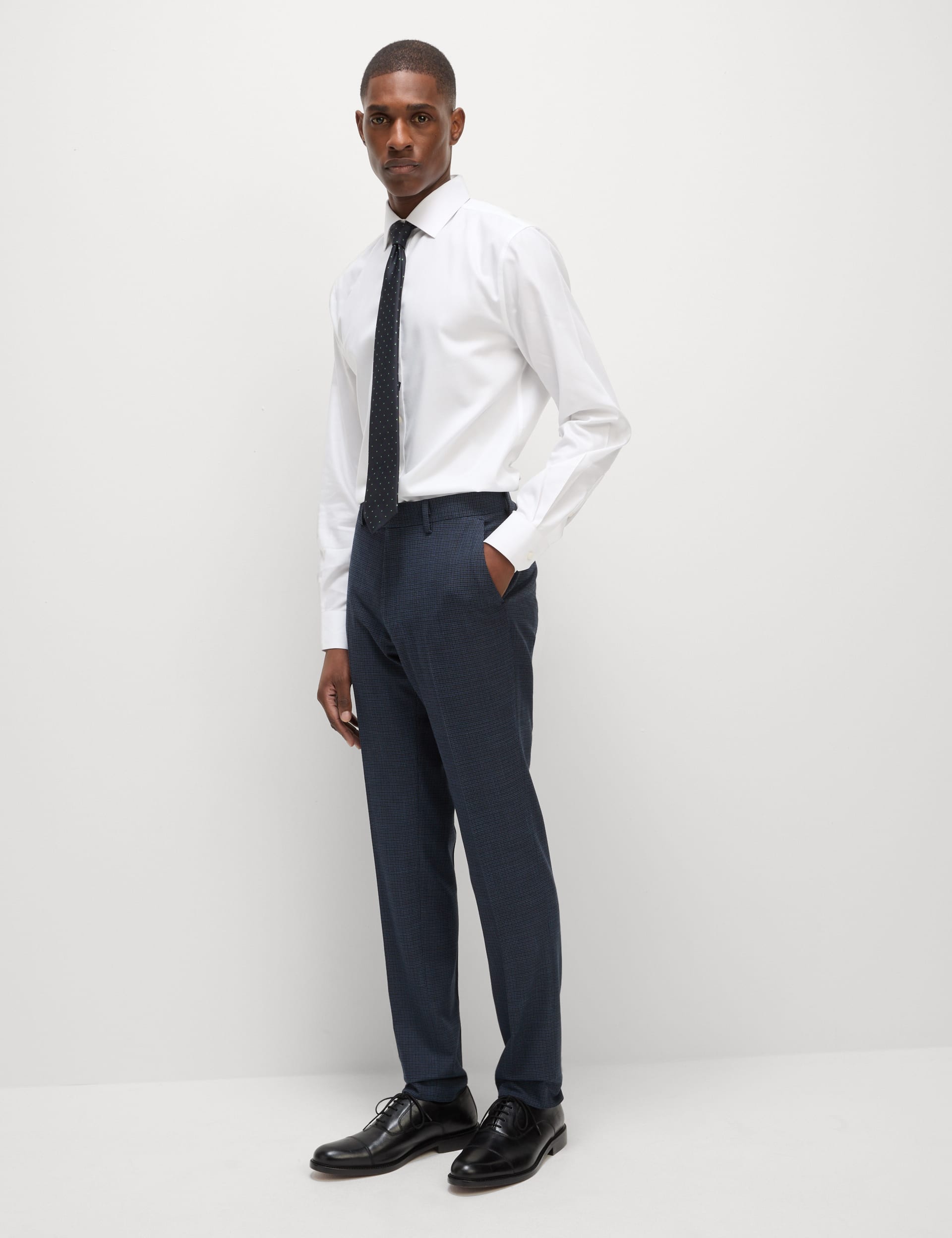 M&S Collection Men's Skinny Fit Check Suit Trousers - 34REG - Navy, Navy