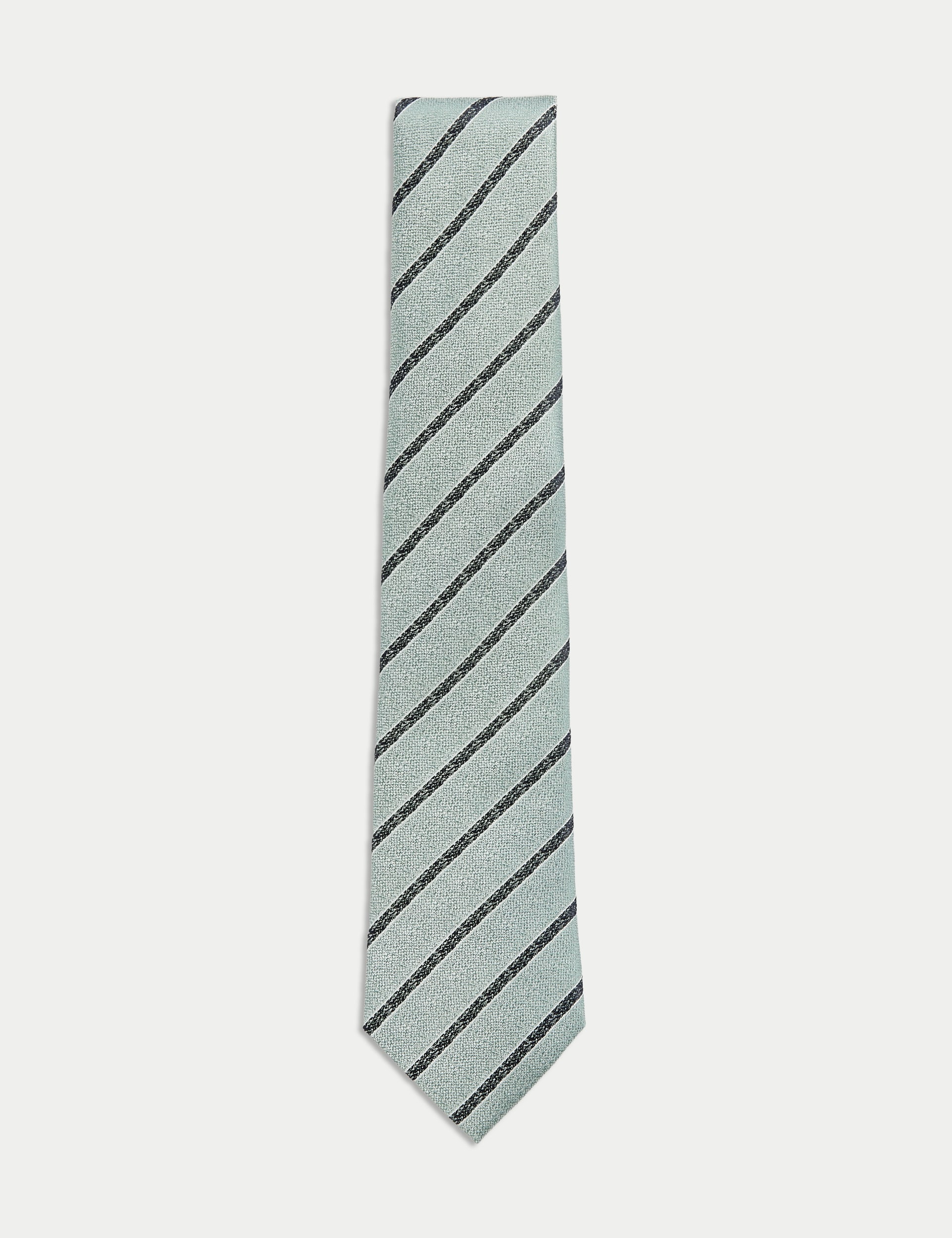 M&S Collection Men's Pure Silk Striped Tie - Sage, Mid Blue,Sage,Pink