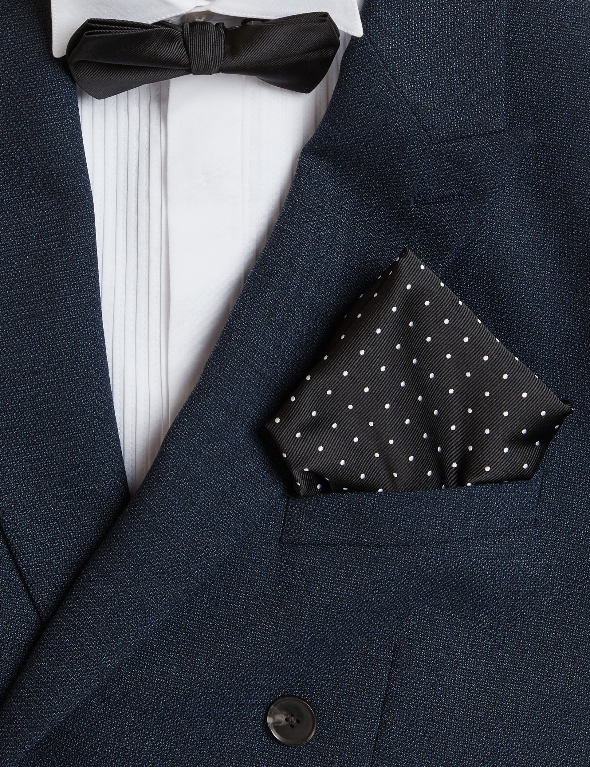 M&S Collection Men's Polka Dot Tie & Pocket Square Set - Black, Black,Navy