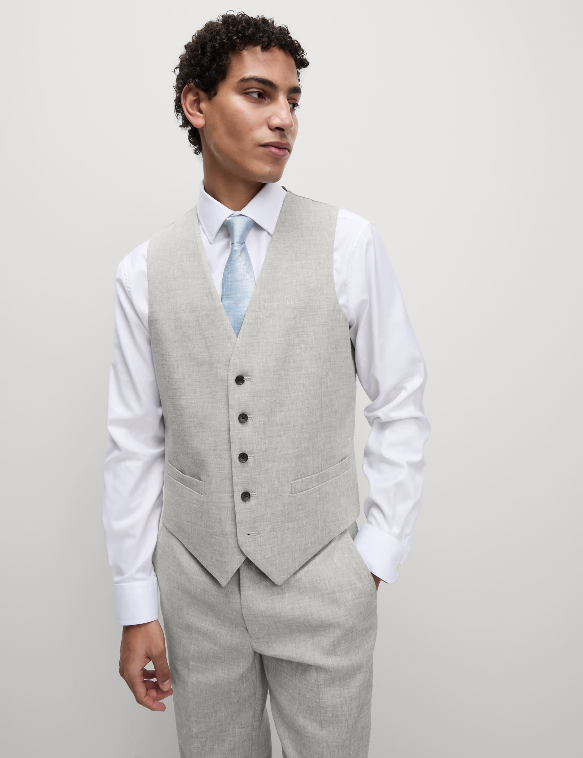 M&S Collection Men's Italian Linen Miracle™ Waistcoat - 42REG - Light Grey, Light Grey