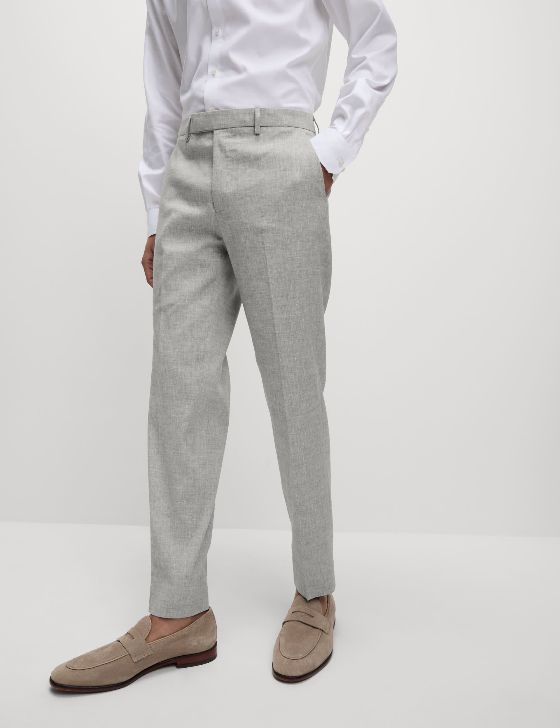 M&S Collection Men's Tailored Fit Italian Performance Linen Suit Trousers - 36LNG - Light Grey, Light Grey