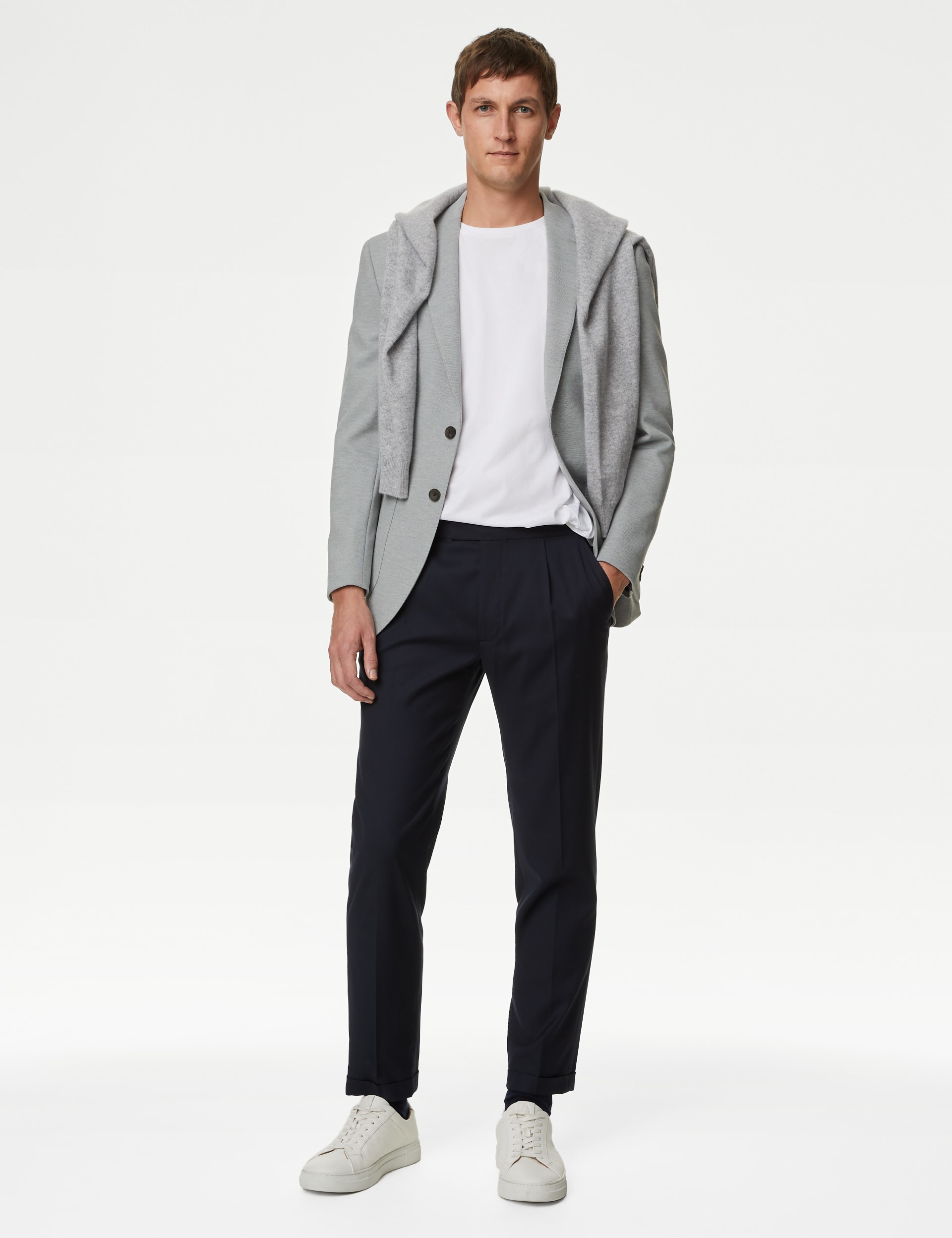 M&S Collection Textured Jersey Jacket with Stretch - 48REG - Light Grey, Light Grey,Black Mix,Dark C