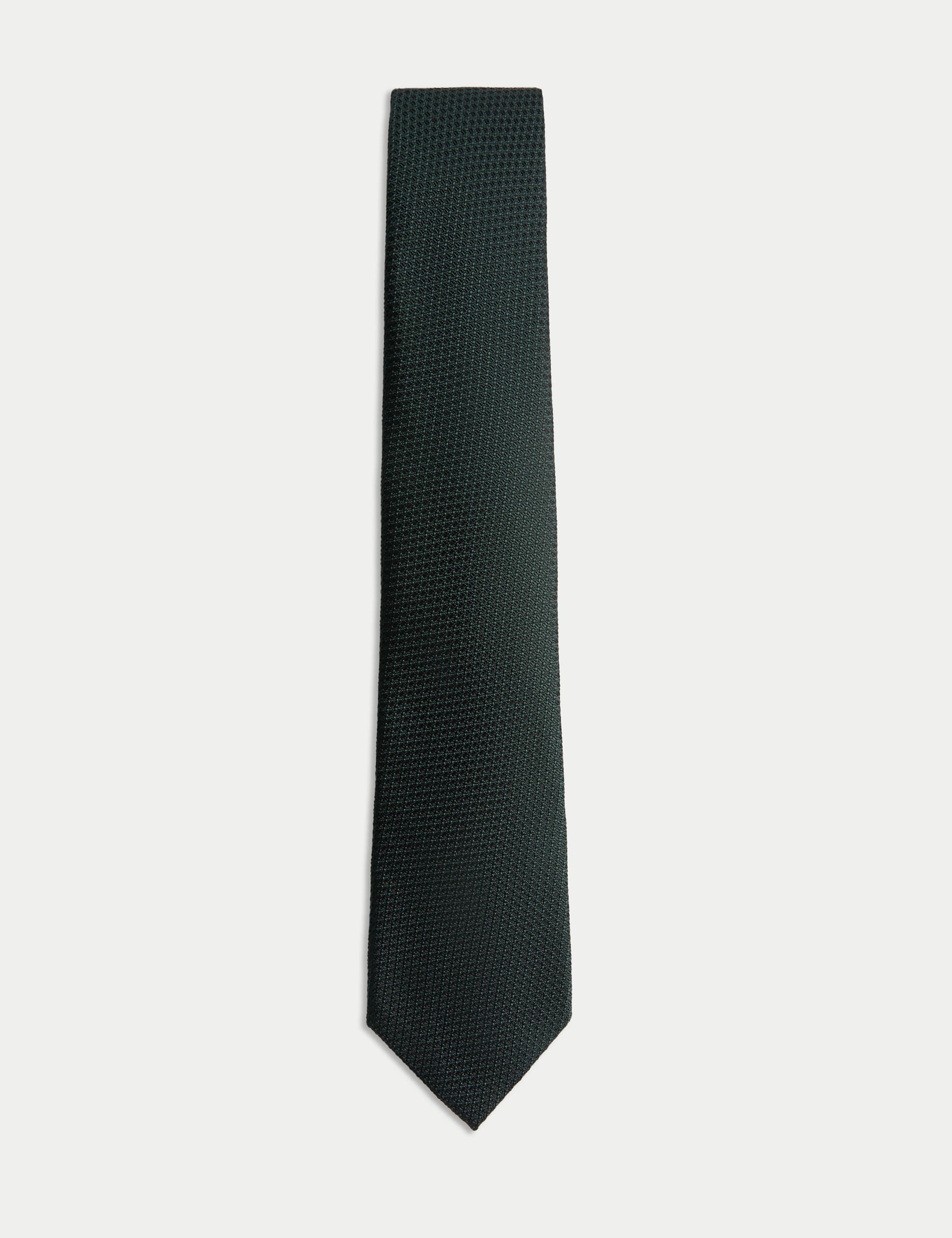 M&S Sartorial Men's Textured Pure Silk Tie - one size - Forest Green, Forest Green,Champagne,Dark Burgundy,Pink,Navy,Black,Light Grey,Light Airforce