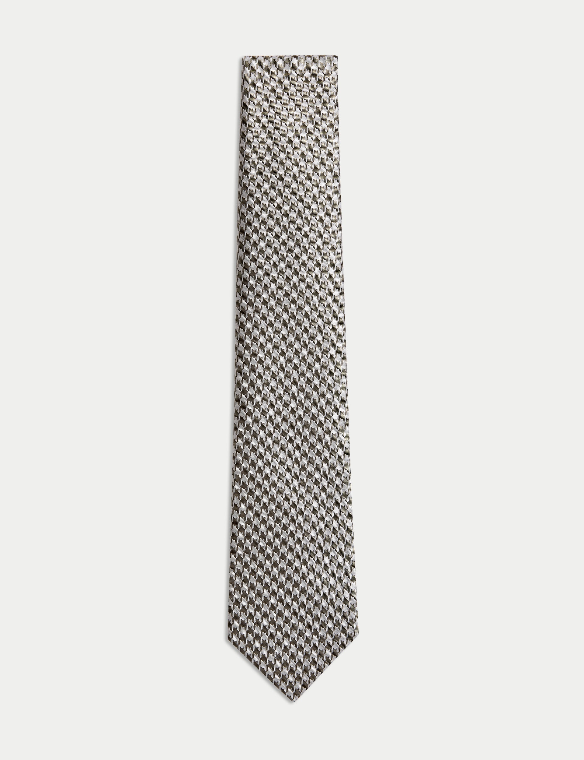 M&S Sartorial Men's Pure Silk Dogstooth Tie - one size - Neutral Brown, Neutral Brown