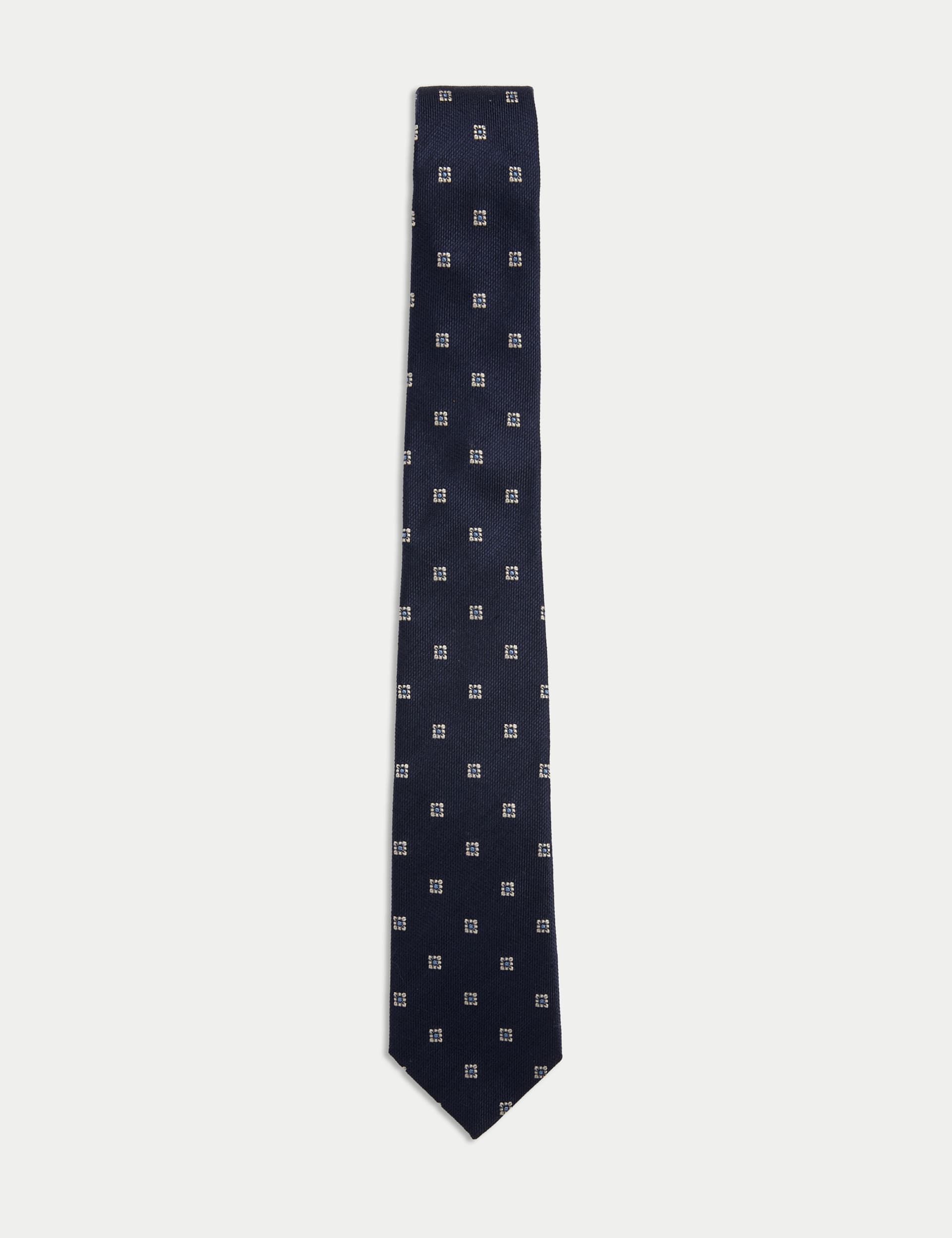 Jaeger Men's Geometric Silk Rich Tie - Navy Mix, Navy Mix