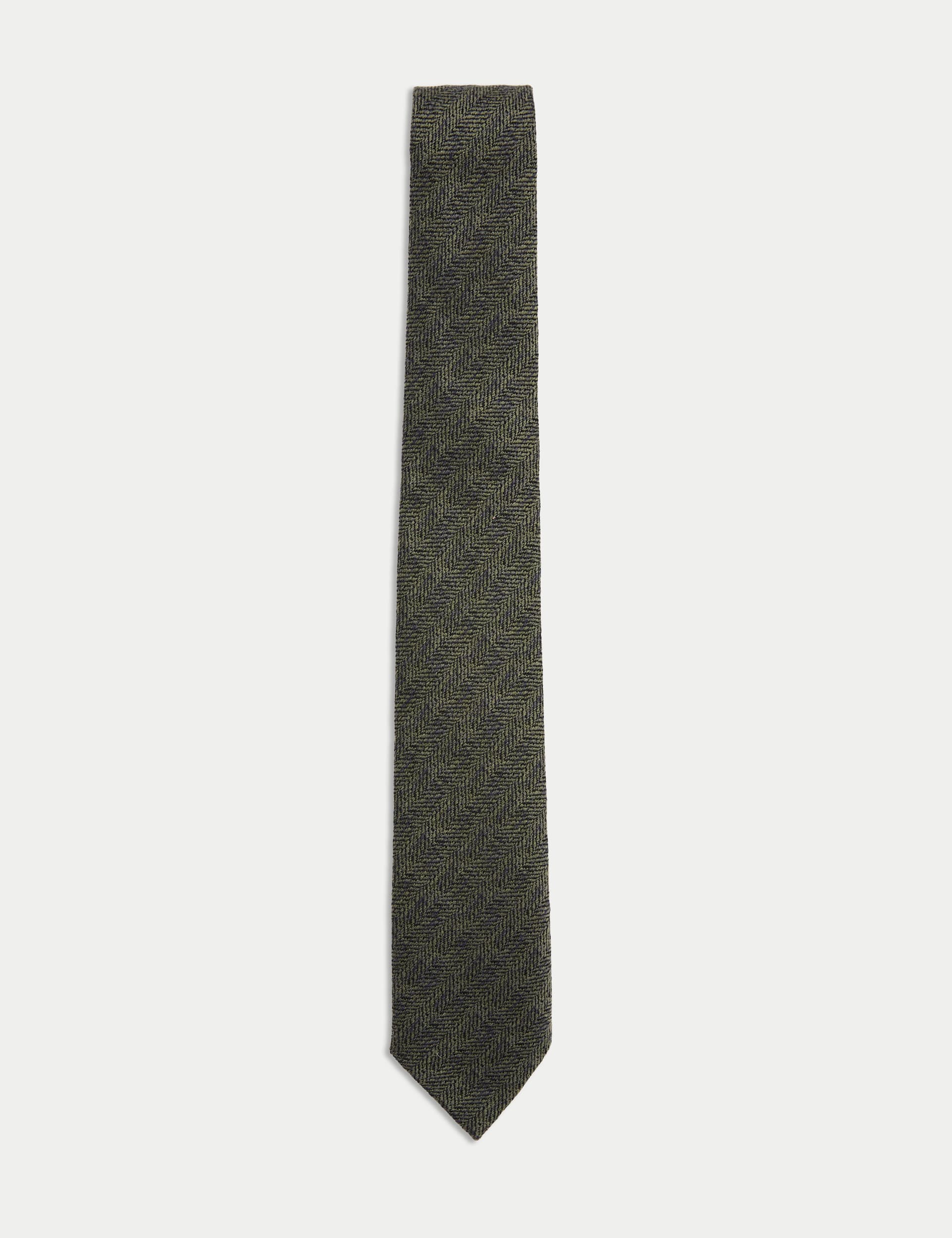 Jaeger Men's Herringbone Silk Blend Tie - Green Mix, Pale Blue,Blue,Stone,Black,Green Mix