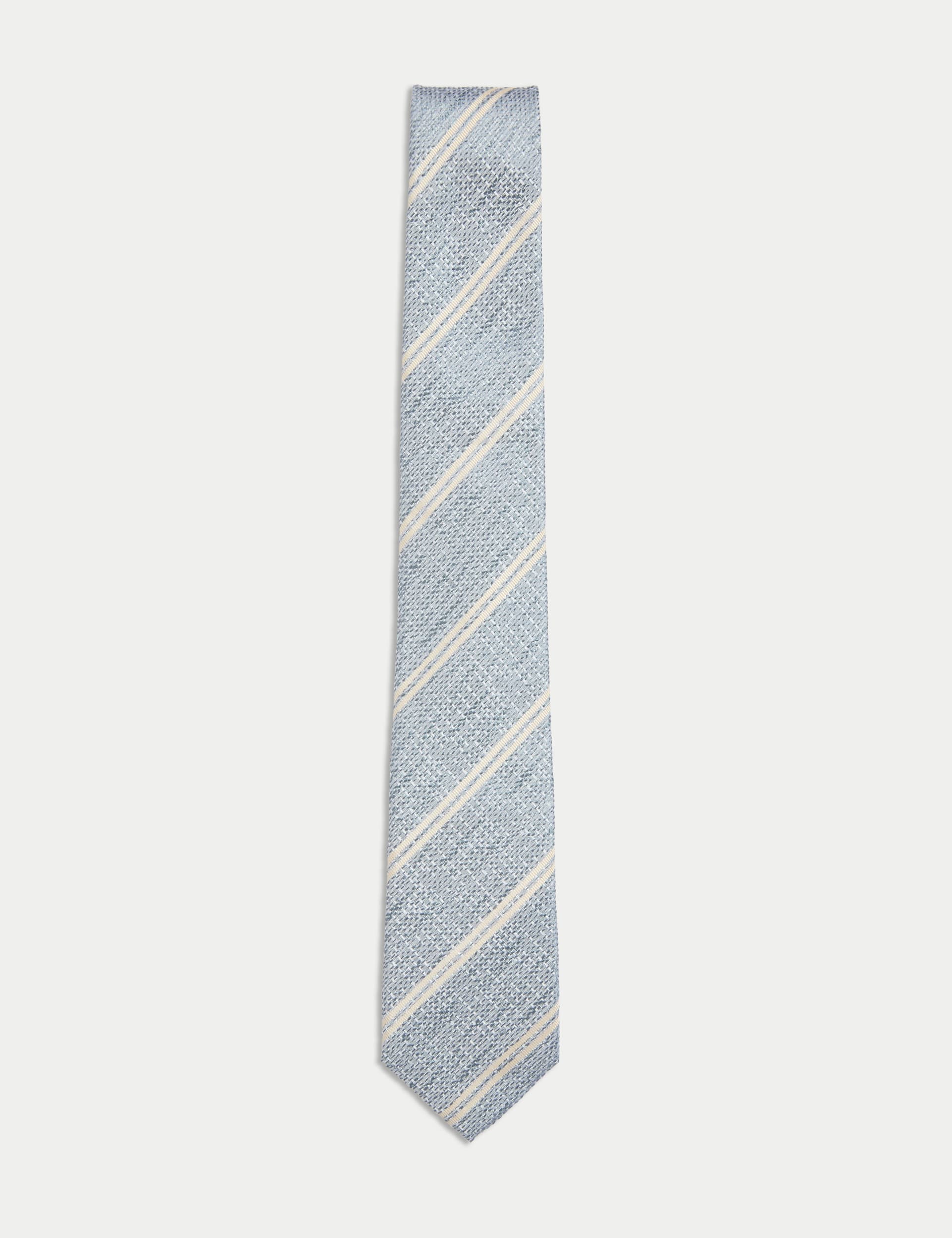 Jaeger Men's Slim Striped Pure Silk Tie - Blue Mix, Dark Navy,Sage Mix,Blue Mix,White Mix