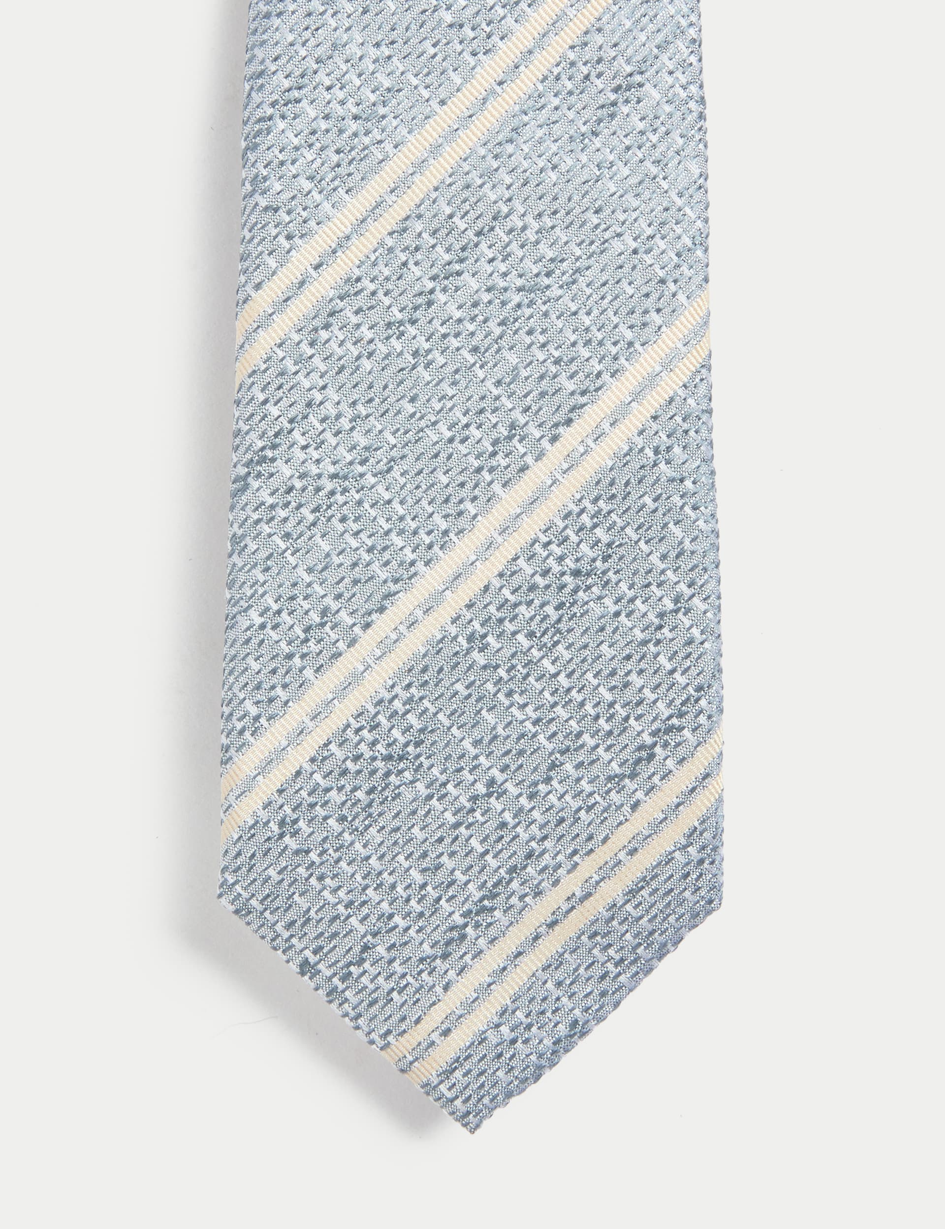 Jaeger Men's Slim Striped Pure Silk Tie - Blue Mix, Dark Navy,Sage Mix,Blue Mix,White Mix