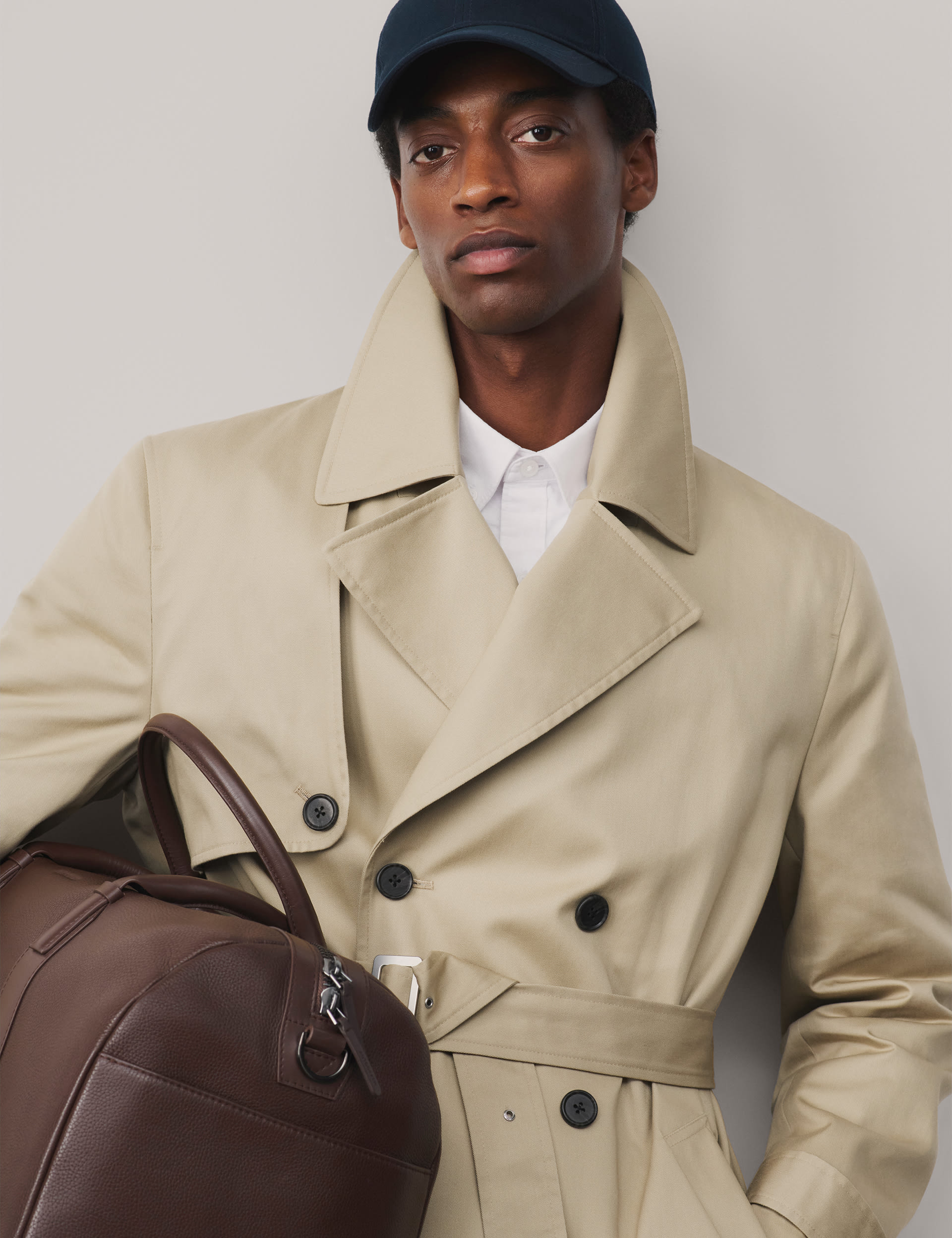 M&S Collection Men's Cotton Lyocell Blend Trench - LREG - Light Beige, Light Beige,Hunter Green