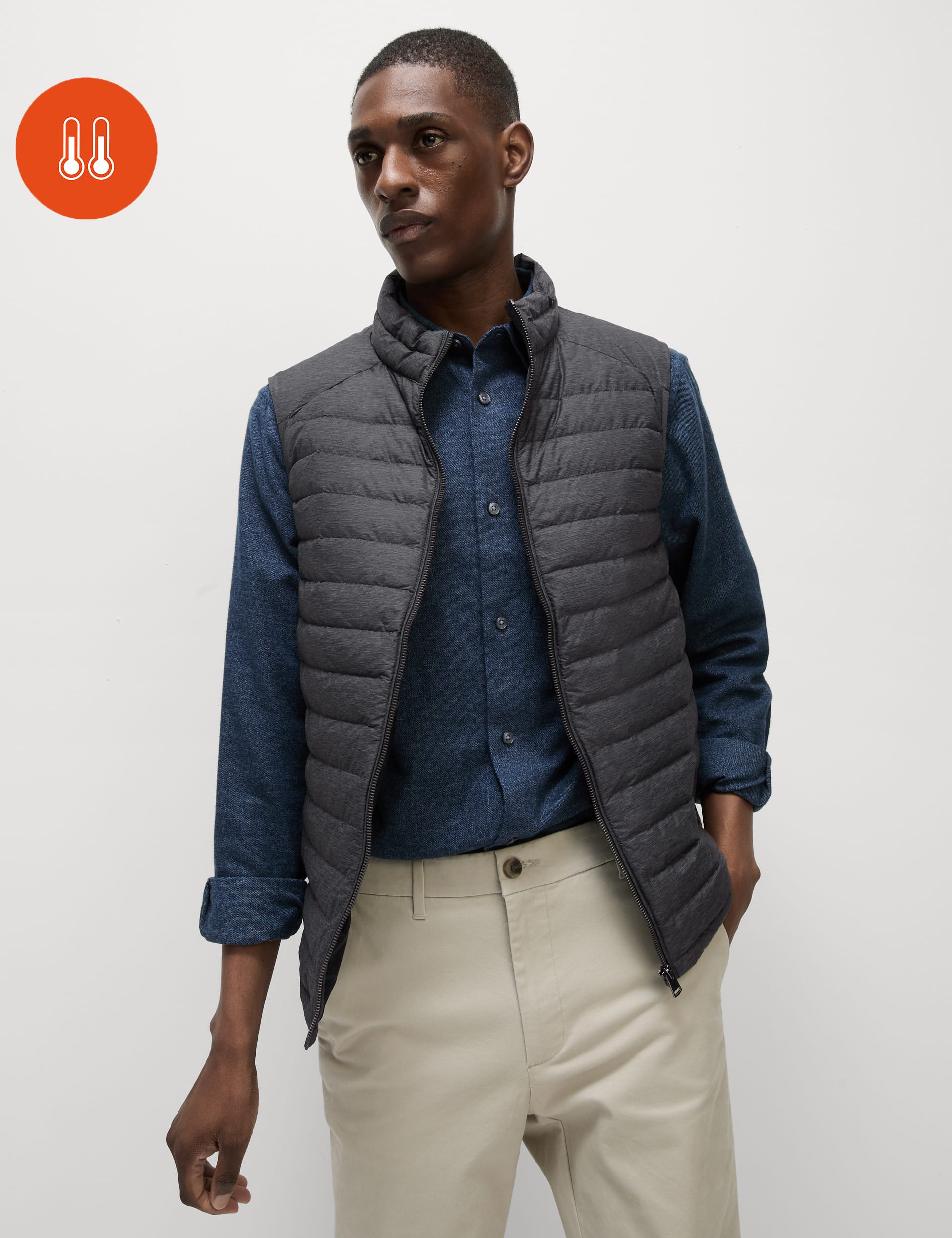 M&S Collection Men's Feather and Down Gilet with Stormwear - XXXLREG - Grey, Dark Navy,Black,Grey