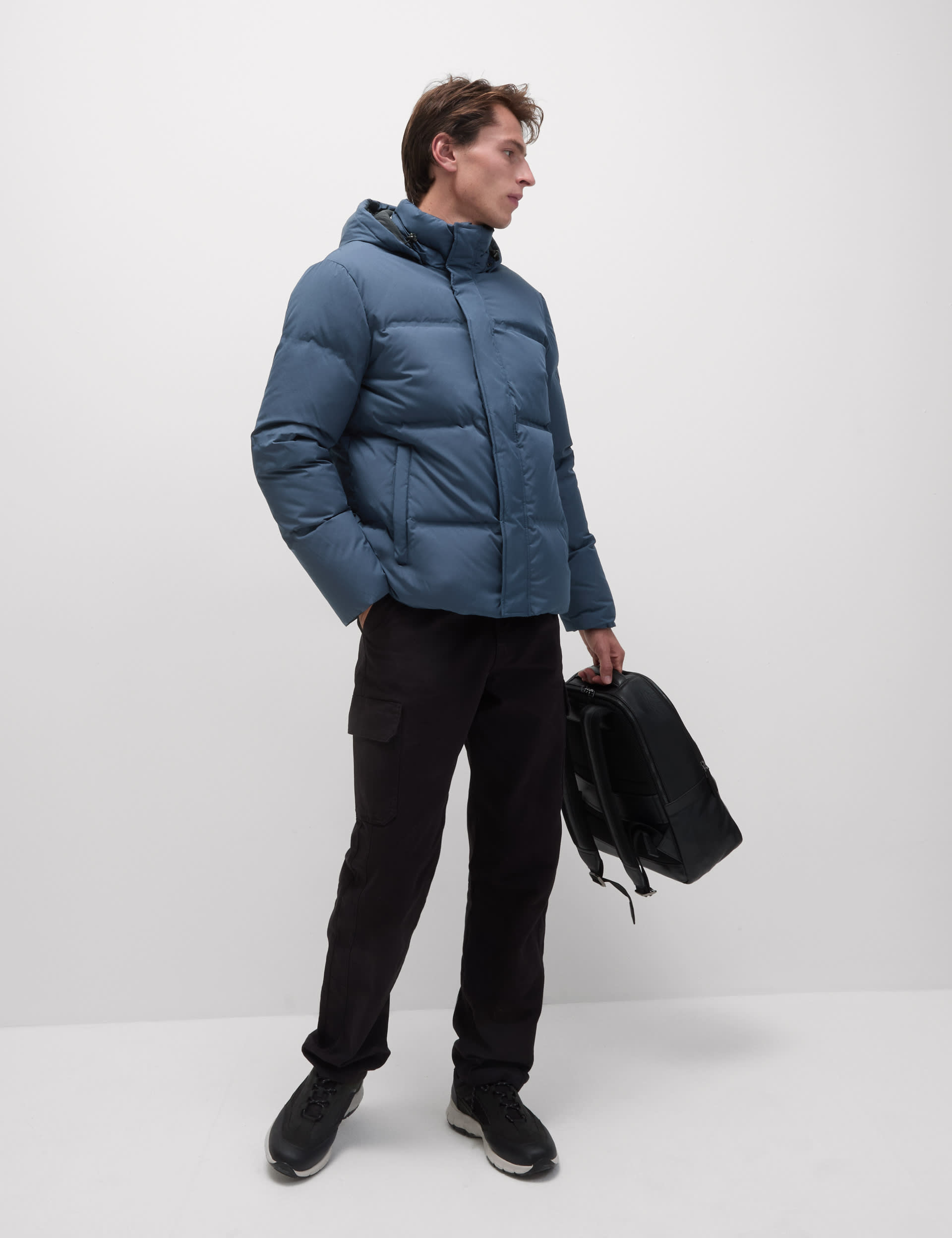 M&S Collection Men's Feather and Down Hooded Puffer Jacket with Stormwear - LLNG - Blue, Blue,Mole,