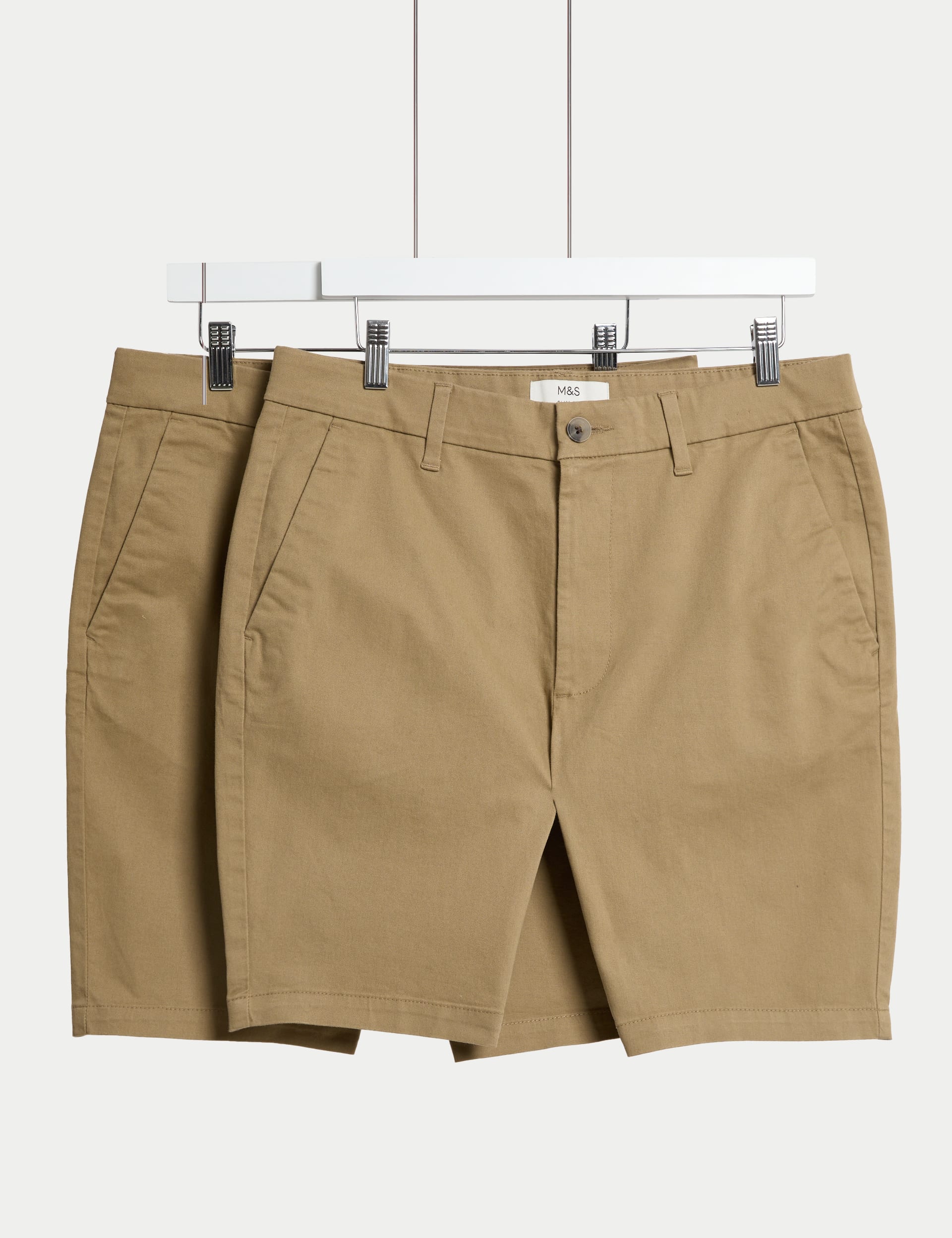 M&S Collection Men's 2 Pack Slim Fit Stretch Chino Shorts - 32MID - Toffee, Toffee,Dark Navy