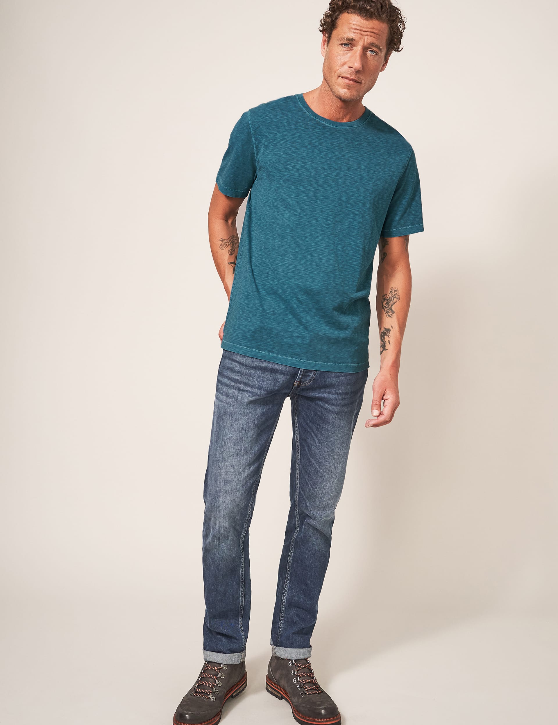 White Stuff Men's Pure Cotton Crew Neck T-Shirt - L - Teal, Teal