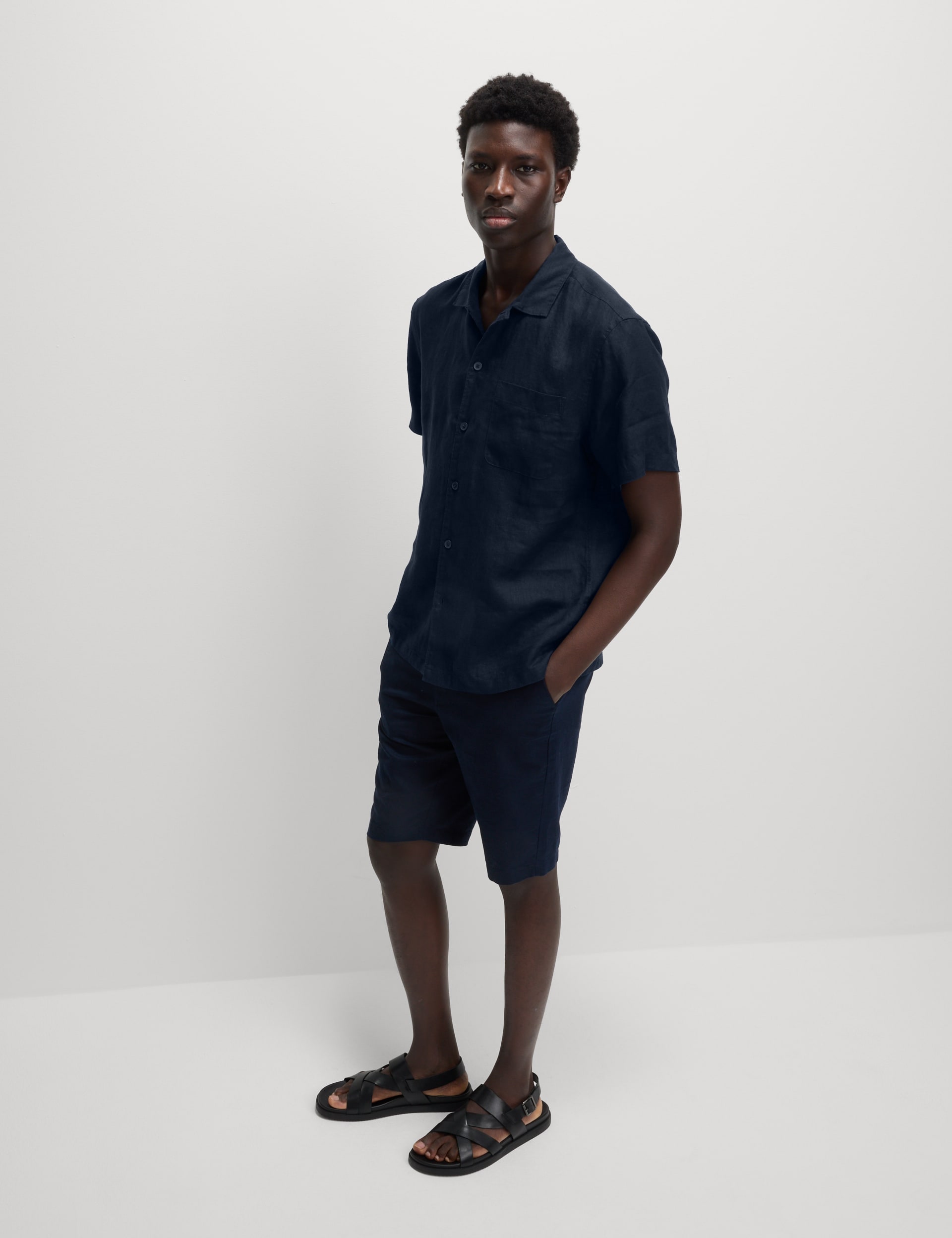 M&S Collection Men's Pure Linen Shirt - LREG - Navy, Mole,White,Khaki,Air Force Blue,Black,Navy