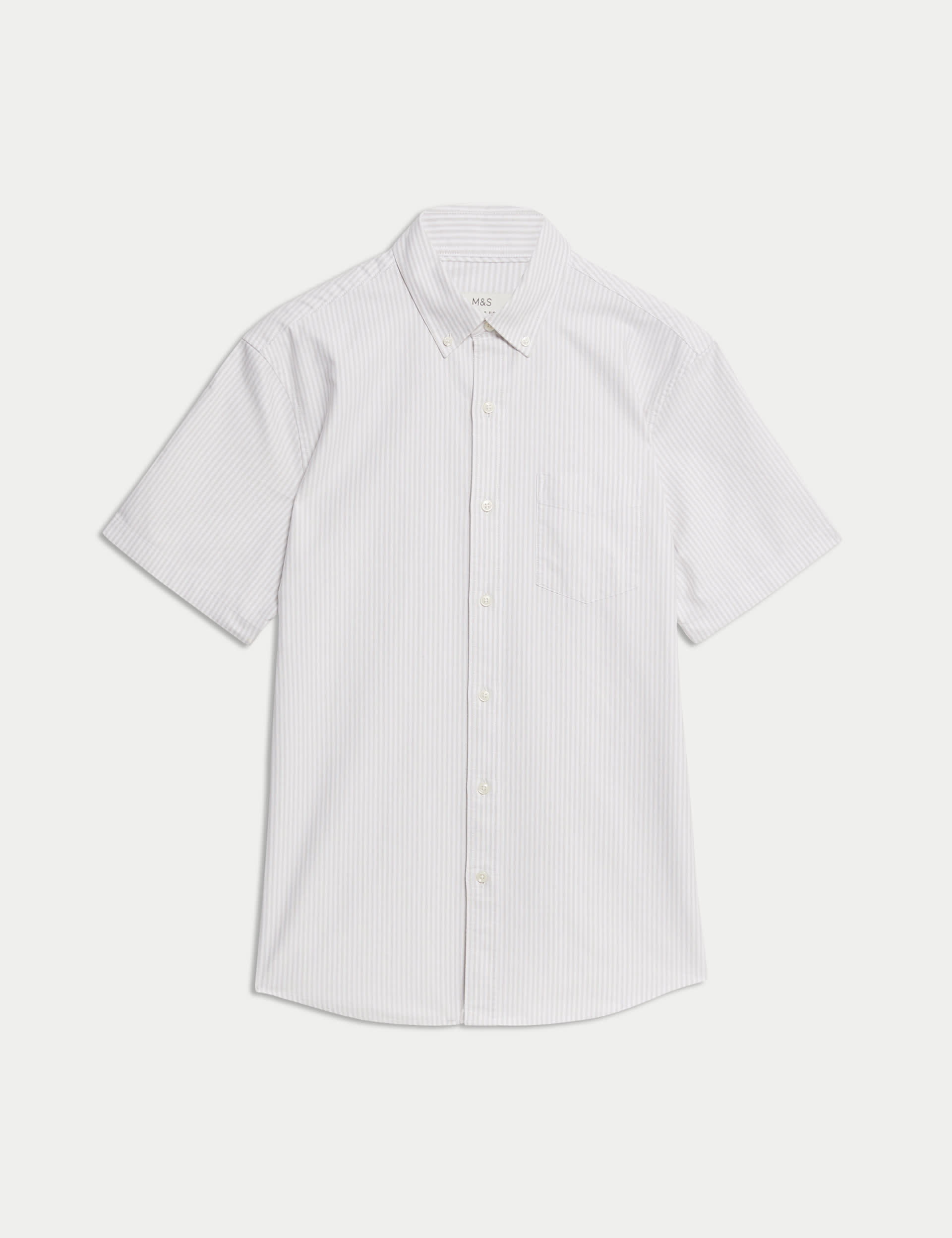 M&S Collection Men's The Ultimate Pure Cotton Striped Oxford Shirt - LREG - Natural Mix, Natural Mix