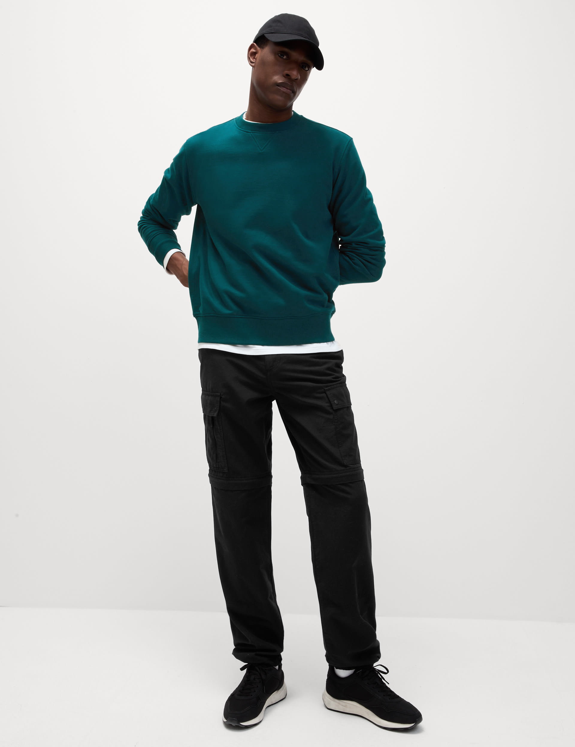 M&S Collection Men's Pure Cotton Crew Neck Sweatshirt - LREG - Evergreen, Grey Marl,Dark Navy,Evergr