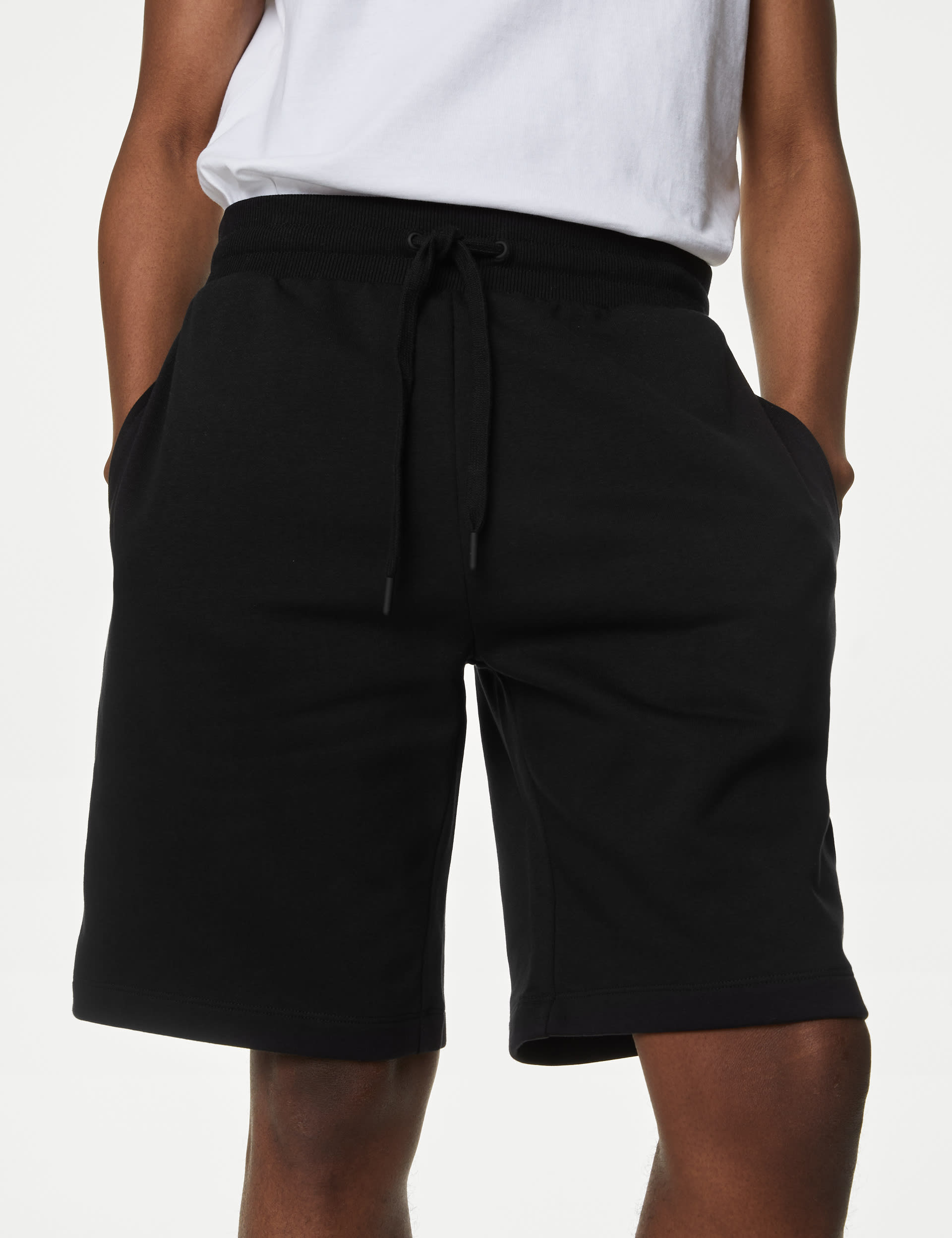 M&S Collection Men's Cotton Rich Oversized Jersey Shorts - XXXLREG - Black, Black