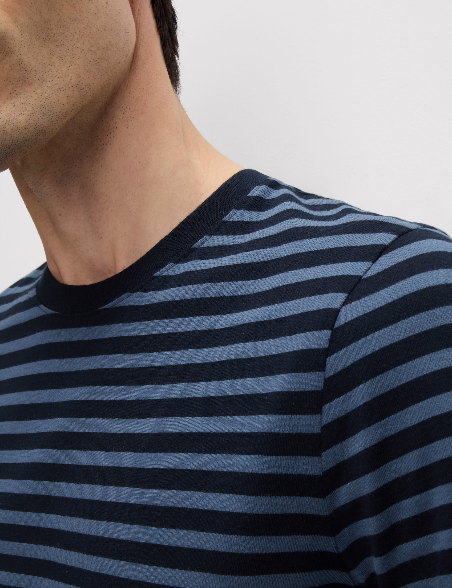 M&S Collection Men's Regular Fit Crew Neck Striped T-Shirt - LREG - Dark Navy Mix, Navy Mix,Dark Nav