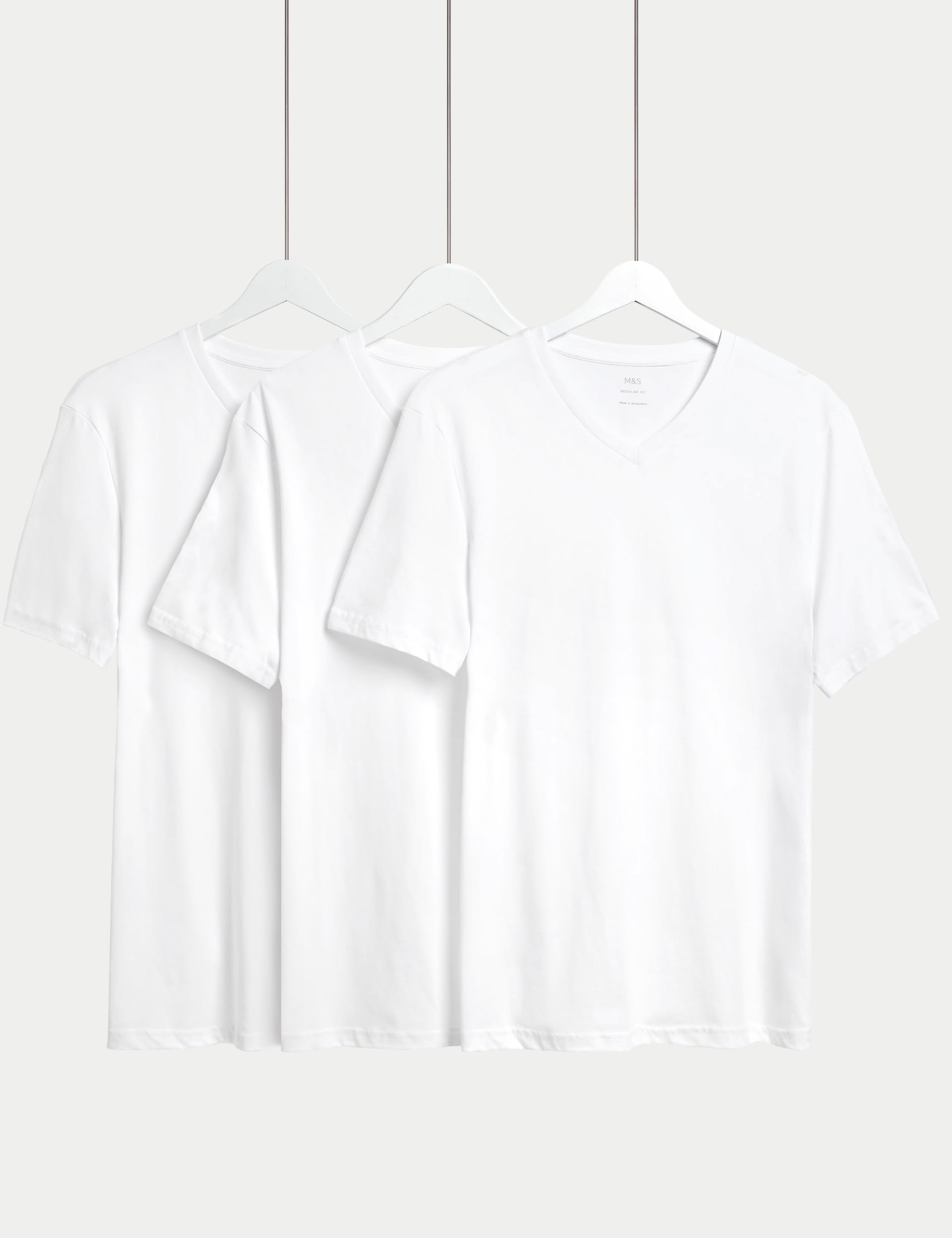 M&S Collection Men's 3pk Pure Cotton V-Neck T-Shirts - XLREG - White, White,Navy Mix