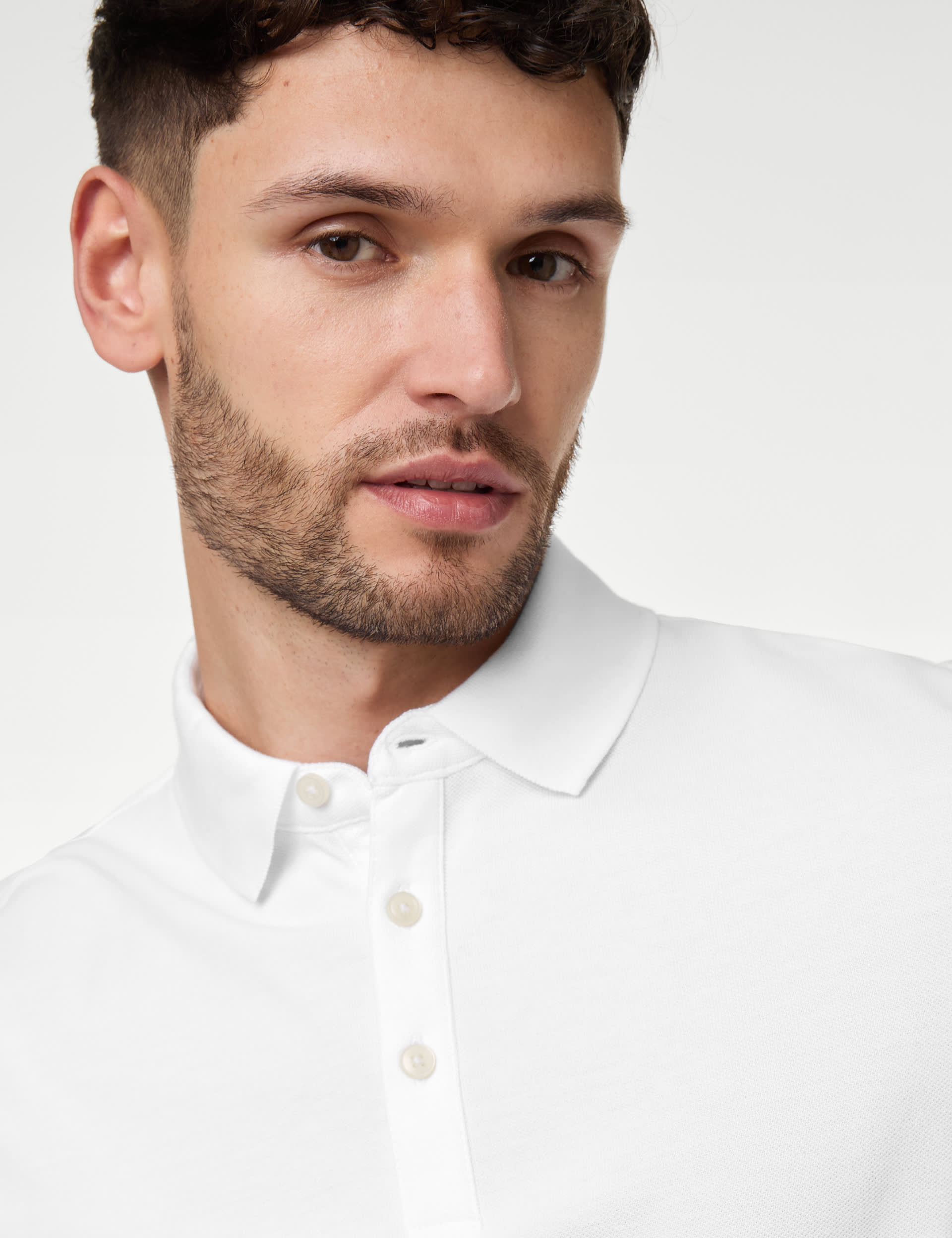 M&S Collection Men's 2 Pack Pure Cotton Long Sleeve Polo Shirts - LREG - White Mix, White Mix,Pale B