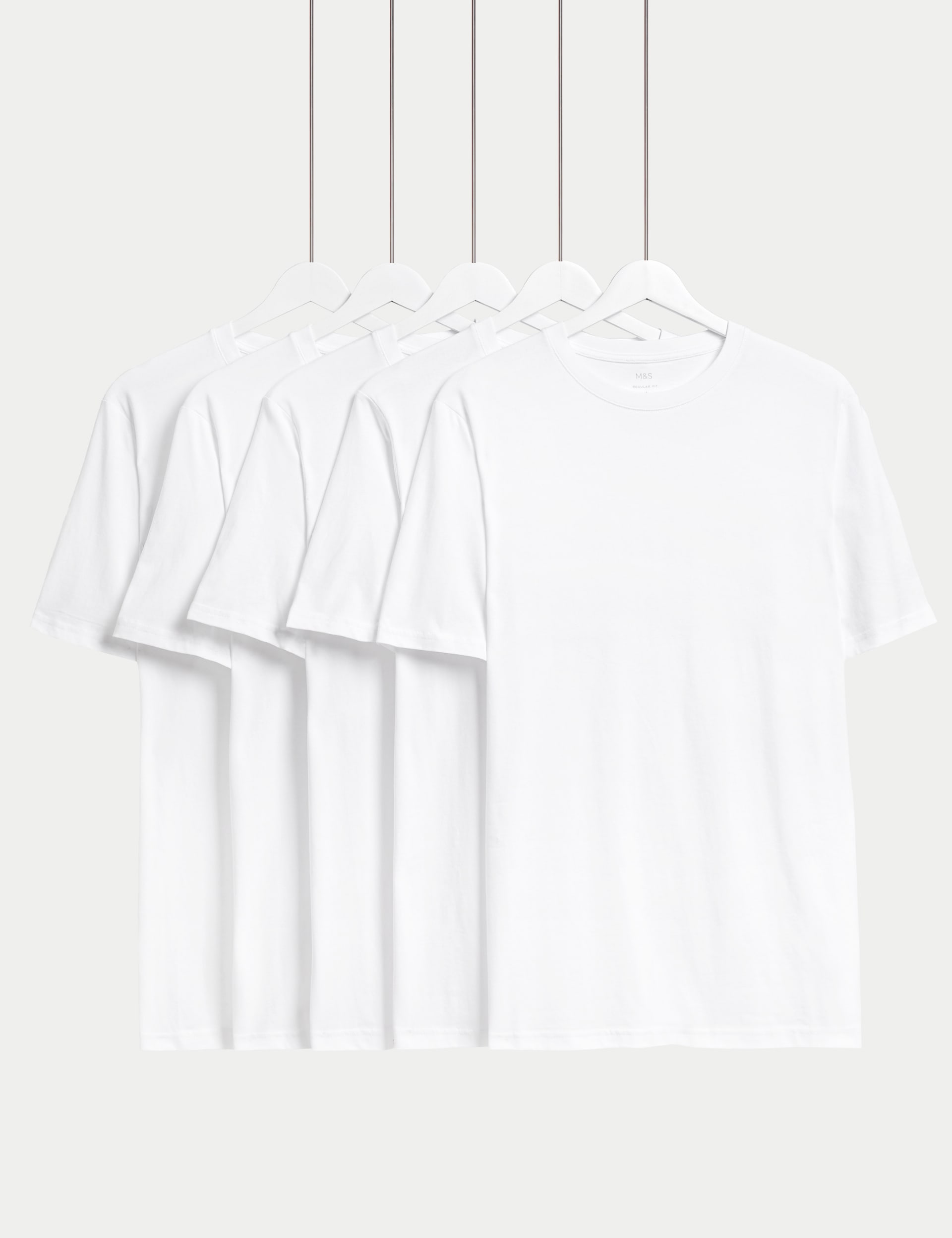 M&S Collection Men's 5pk Pure Cotton Crew Neck T-Shirts - XLREG - White, Denim Mix,White,Navy Mix,Co