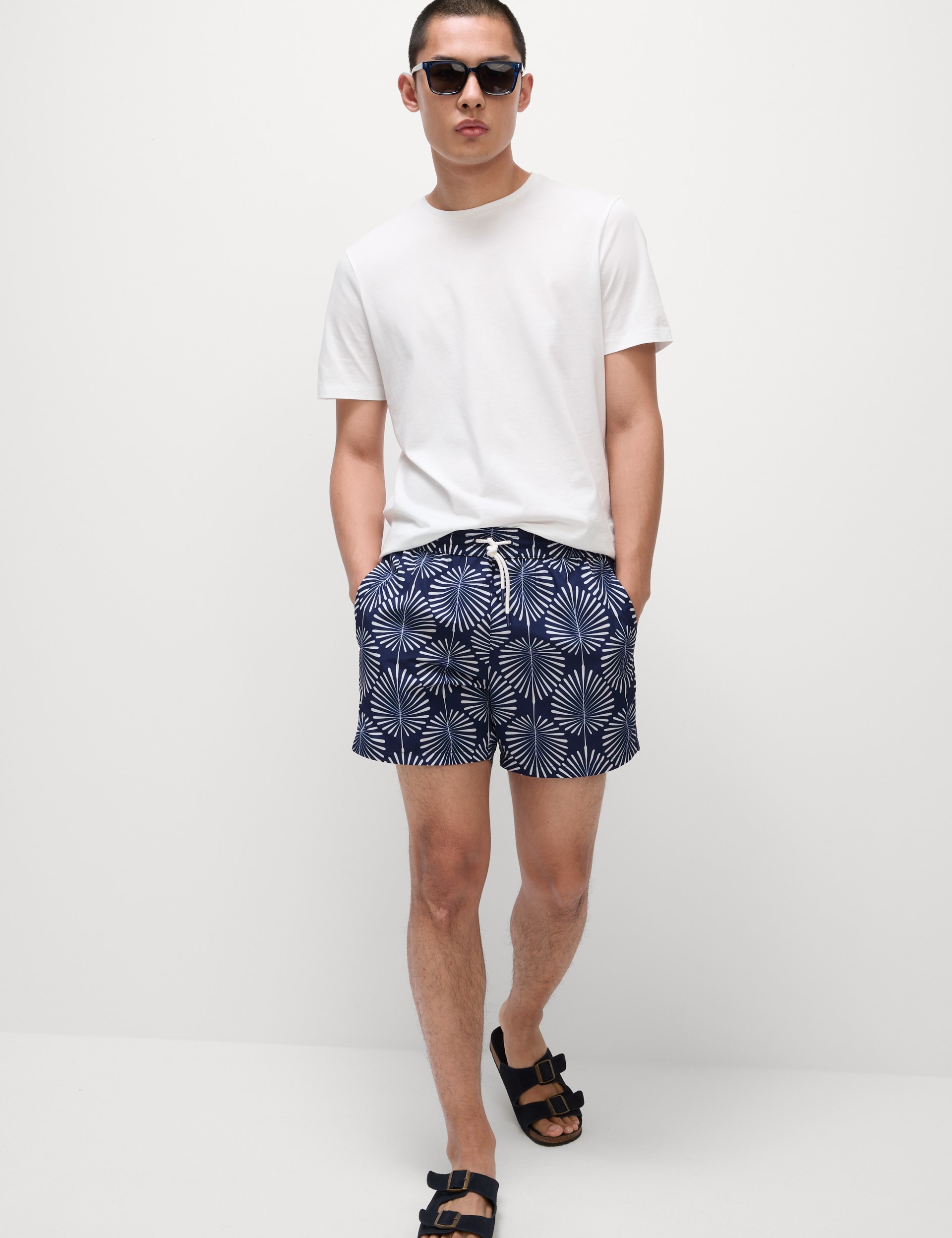 M&S Collection Men's Quick Dry Woodblock Print Swim Shorts - MMID - Dark Navy, Dark Navy