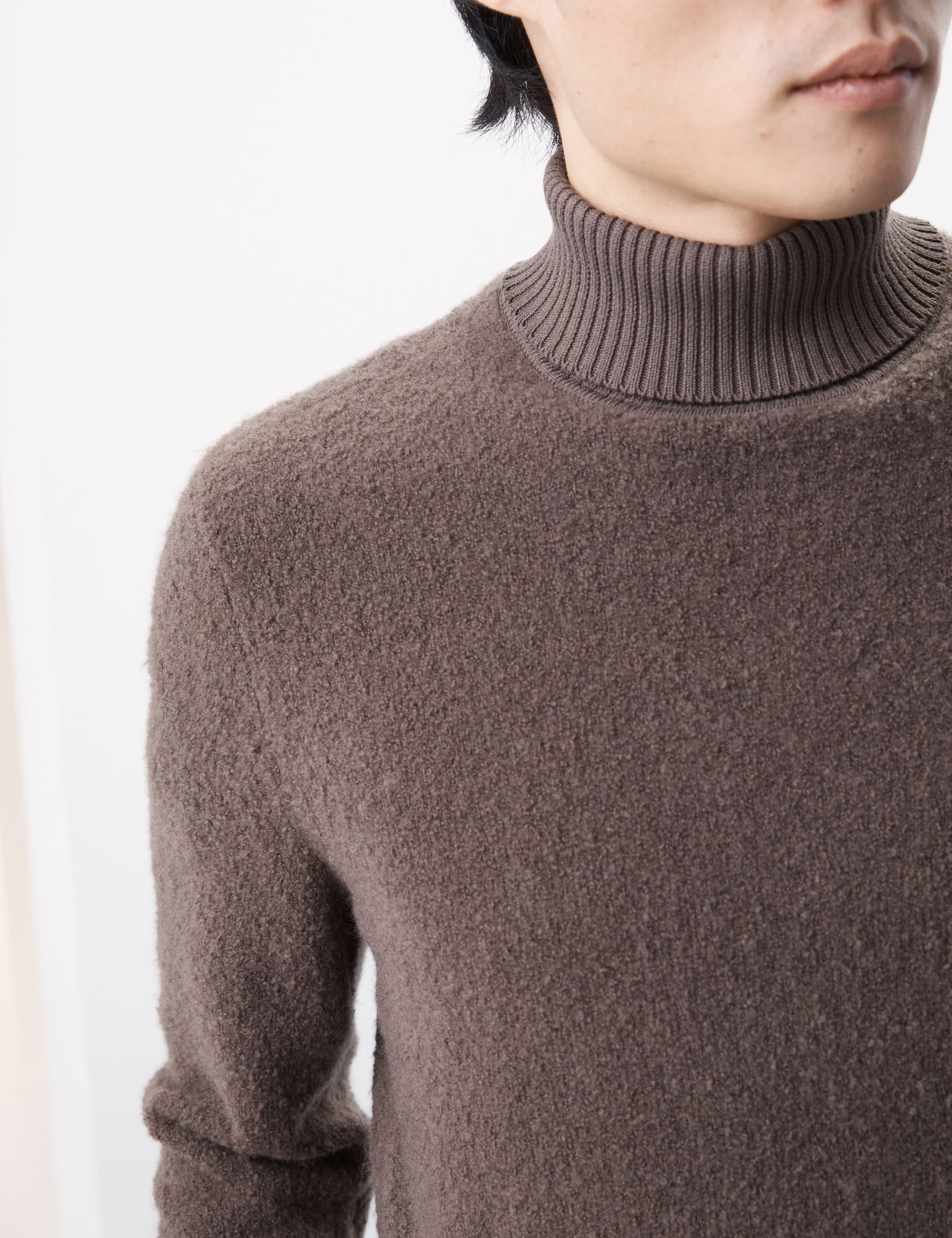 Autograph Men's Merino Wool Rich Boucl Roll Neck Jumper - LREG - Medium Brown, Medium Brown