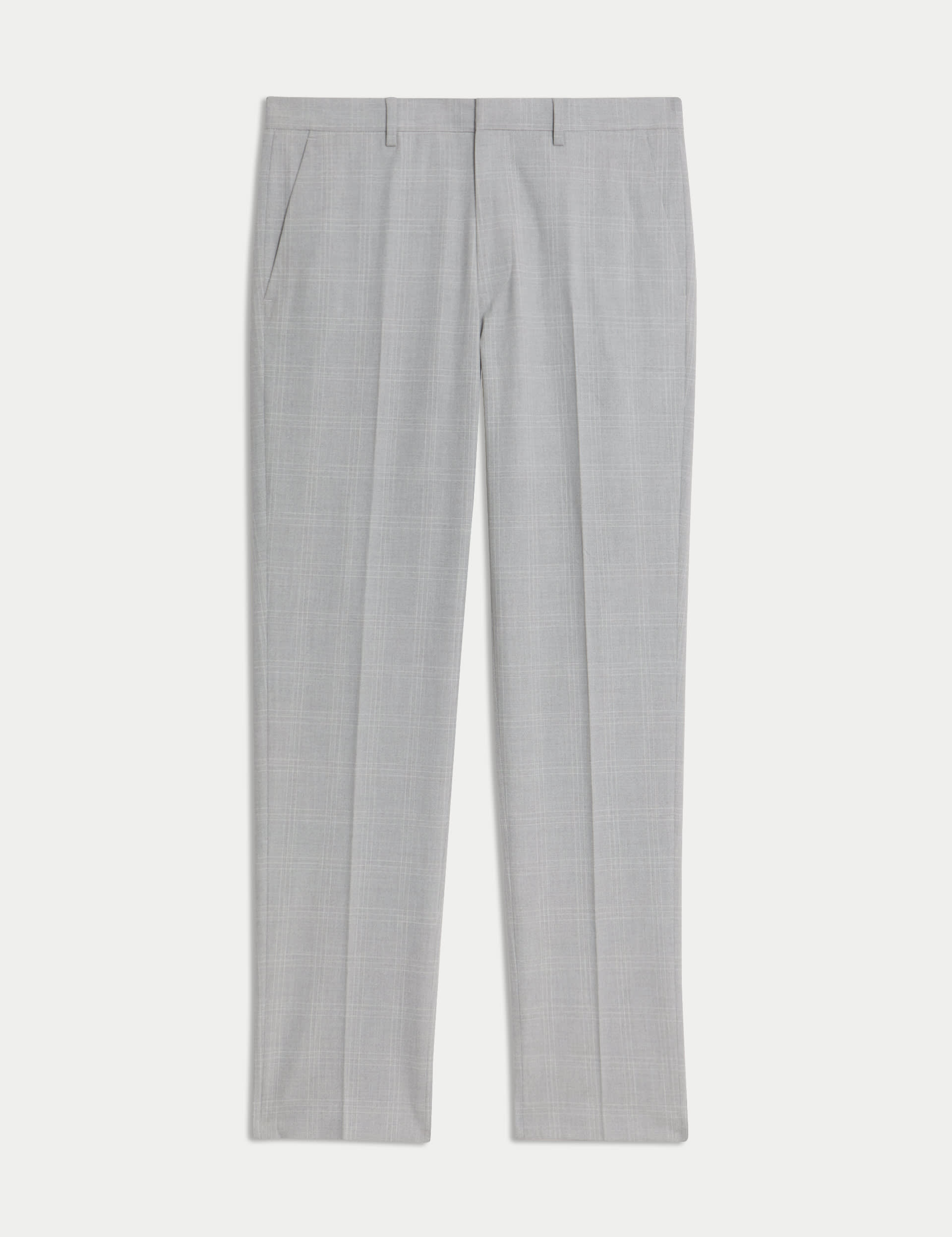 M&S Collection Men's Tailored Fit Flat Front Check Trousers - 36SHT - Grey, Navy,Natural Mix,Grey