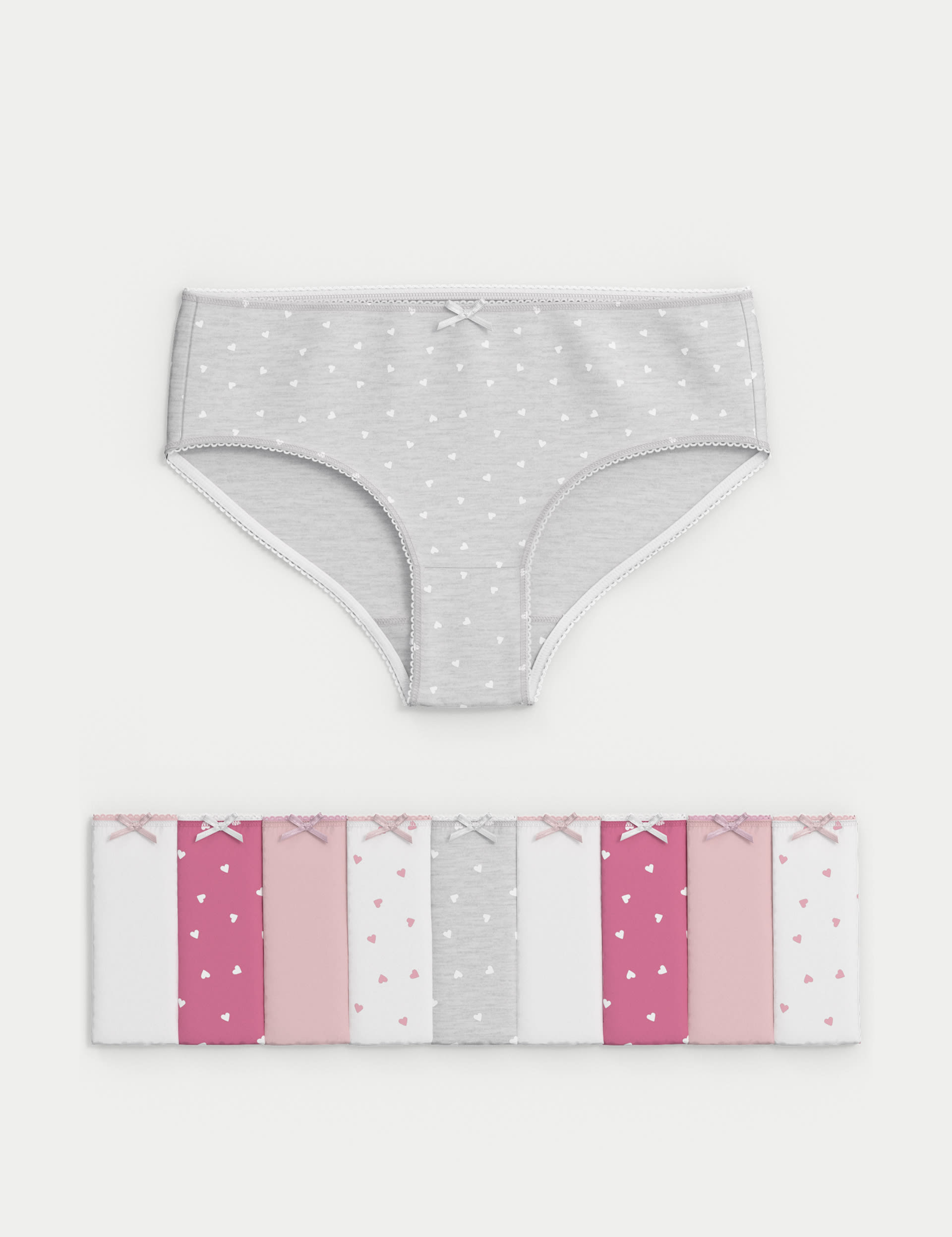 M&S Collection Girls 10pk Cotton with Stretch Heart Knickers (2-14 Yrs) - 4-5 Y - Pink Mix, Pink Mix