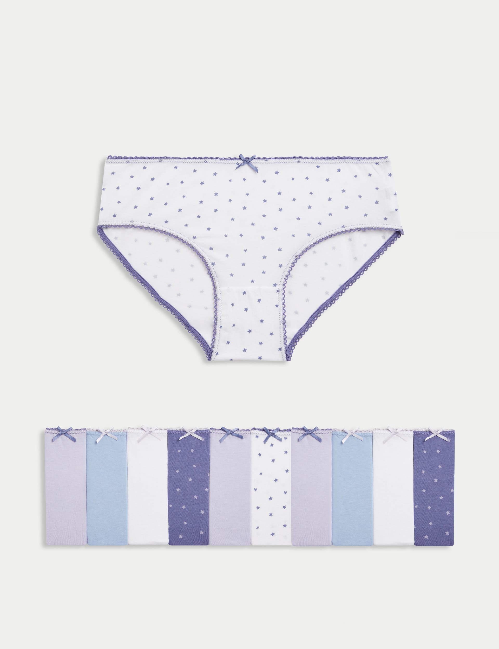 M&S Collection Girls 10pk Cotton with Stretch Star Knickers (2-14 Yrs) - 4-5 Y - Lilac Mix, Lilac Mi