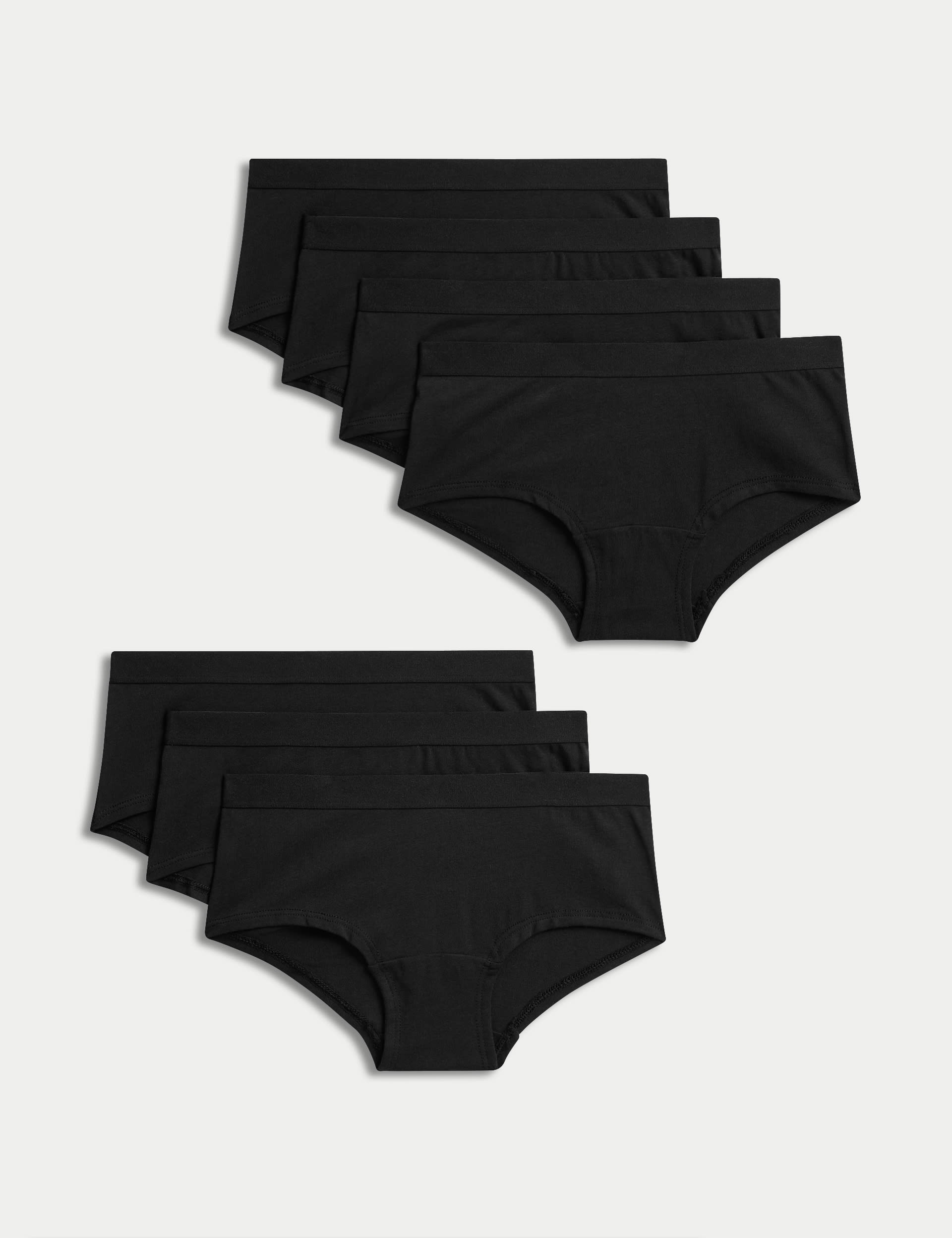 M&S Collection Girls 7pk Cotton with Stretch Shorts (5-16 Yrs) - 7-8 Y - Black, Black