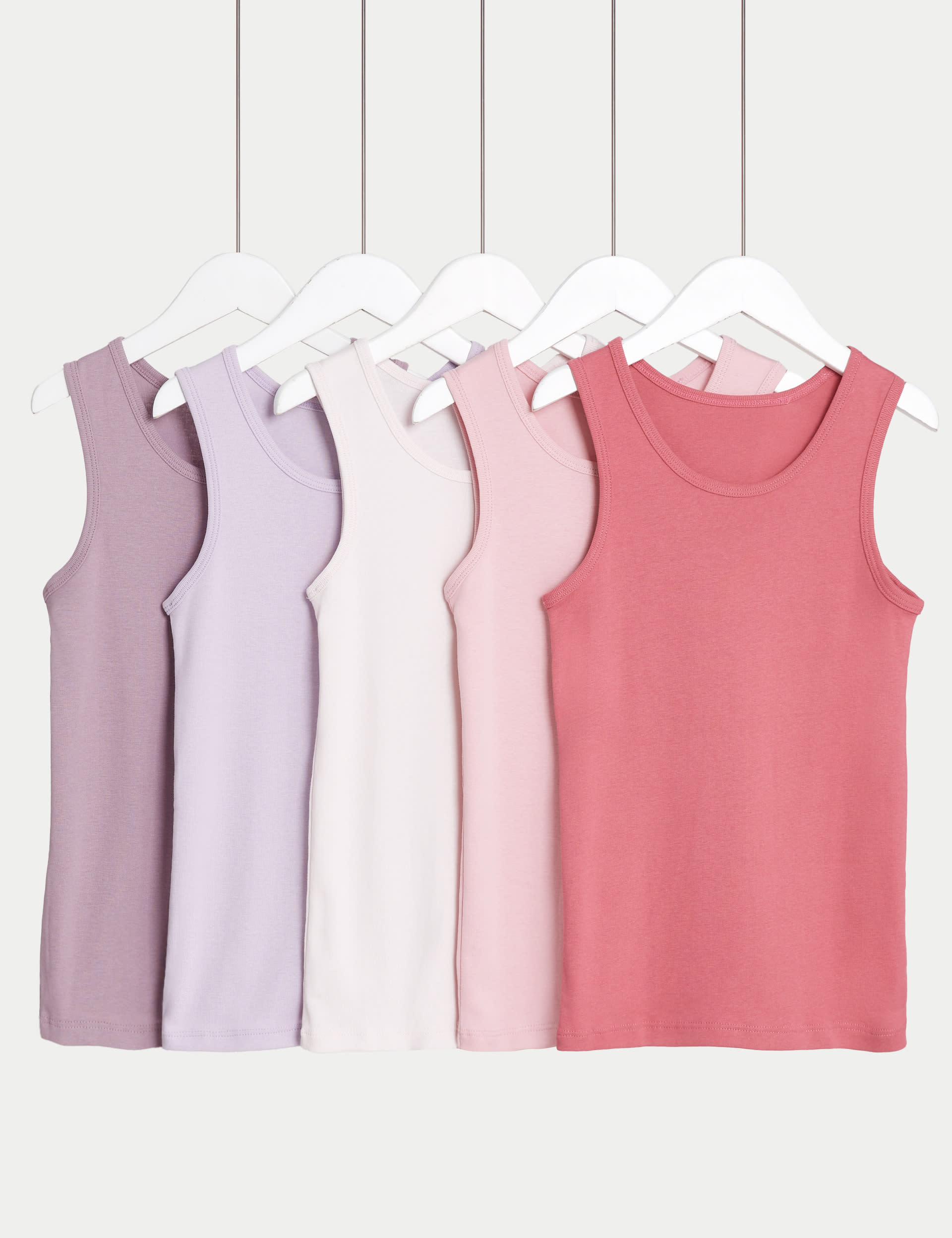 M&S Collection Girls 5pk Pure Cotton Vests (2-14 Yrs) - 5-6 Y - Pink Mix, Pink Mix