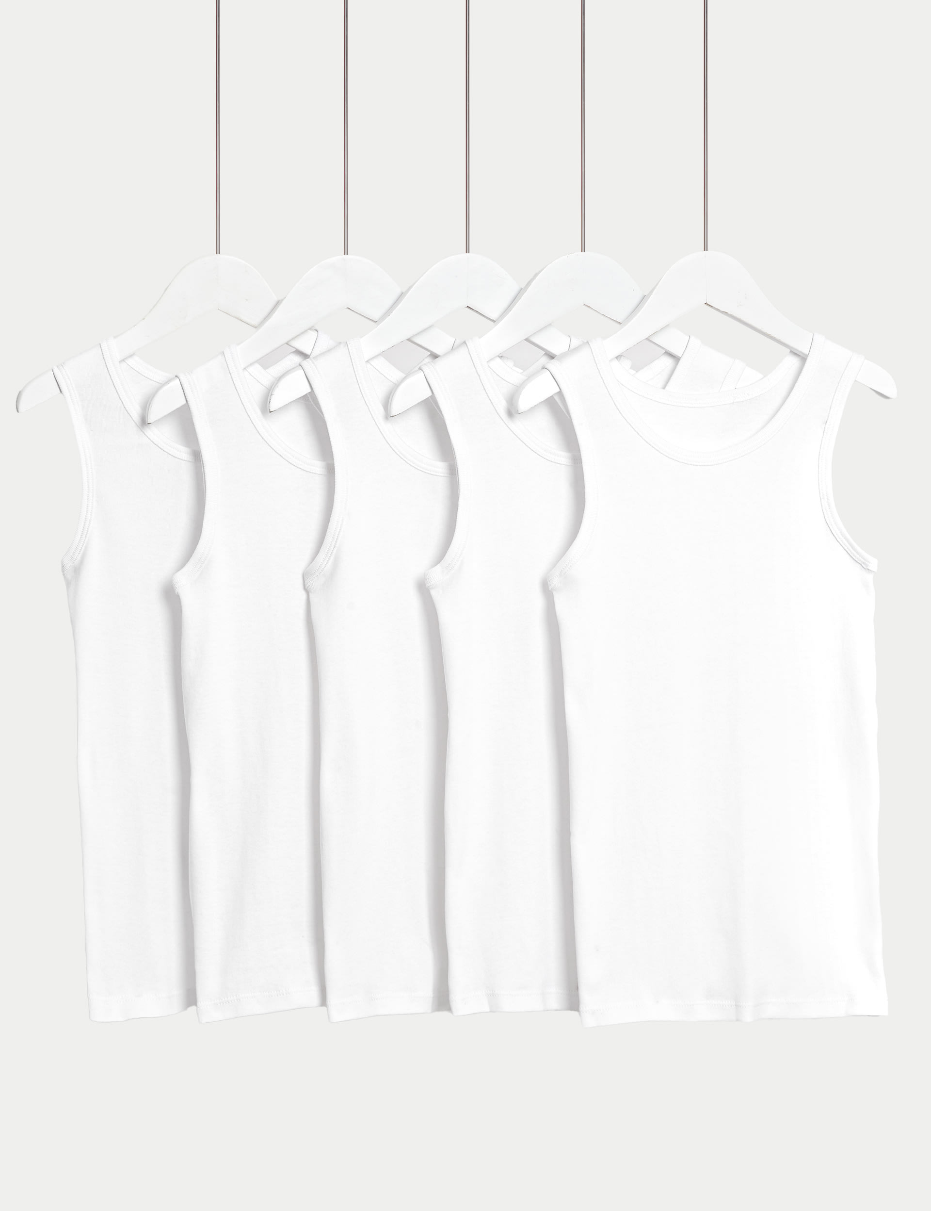 M&S Collection Boys 5pk Pure Cotton Vests (2-14 Yrs) - 11-12 - White, White