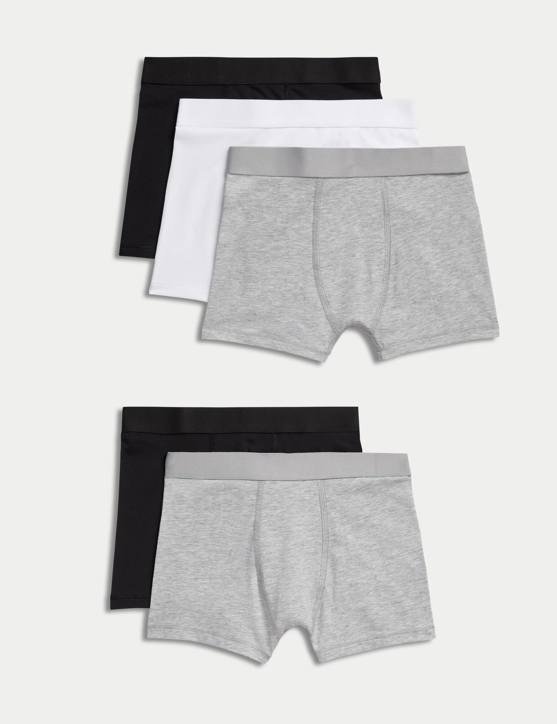 M&S Collection Boys 5pk Cotton with Stretch Plain Trunks (5-16 Yrs) - 15-16 - Grey Mix, Grey Mix